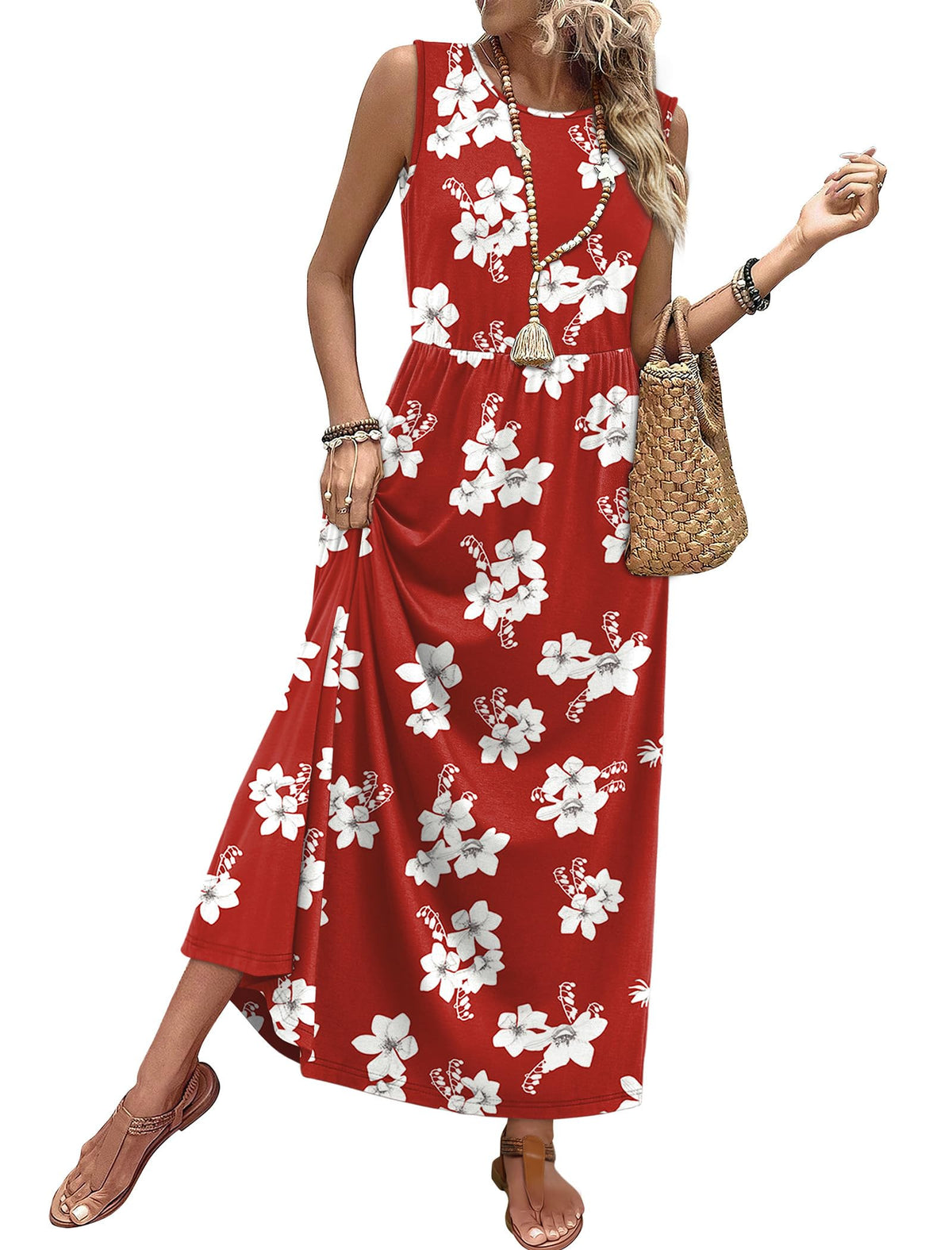 WIHOLL Summer Dresses for Women 2026 Maxi Dresses Long Flowy A Line Sleeveless Sundresses with Pockets