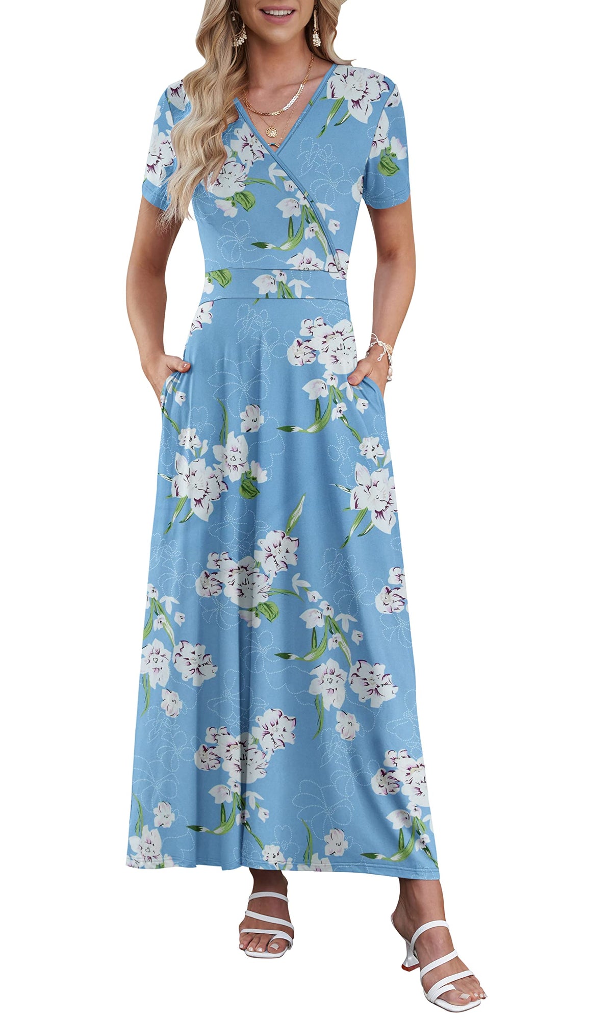 AUSELILY Maxi Dresses for Women Ankle Length Floral Beach Long Flowy Dress