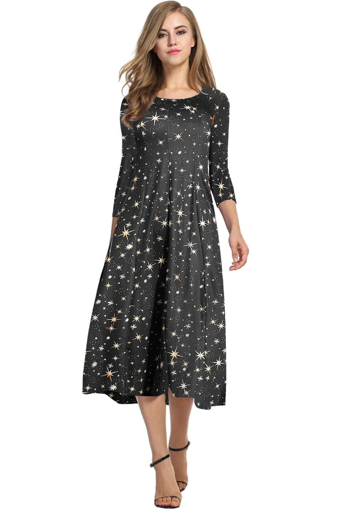 HOTOUCH Women's 3/4 Sleeve A-line and Flare Midi Long Dress