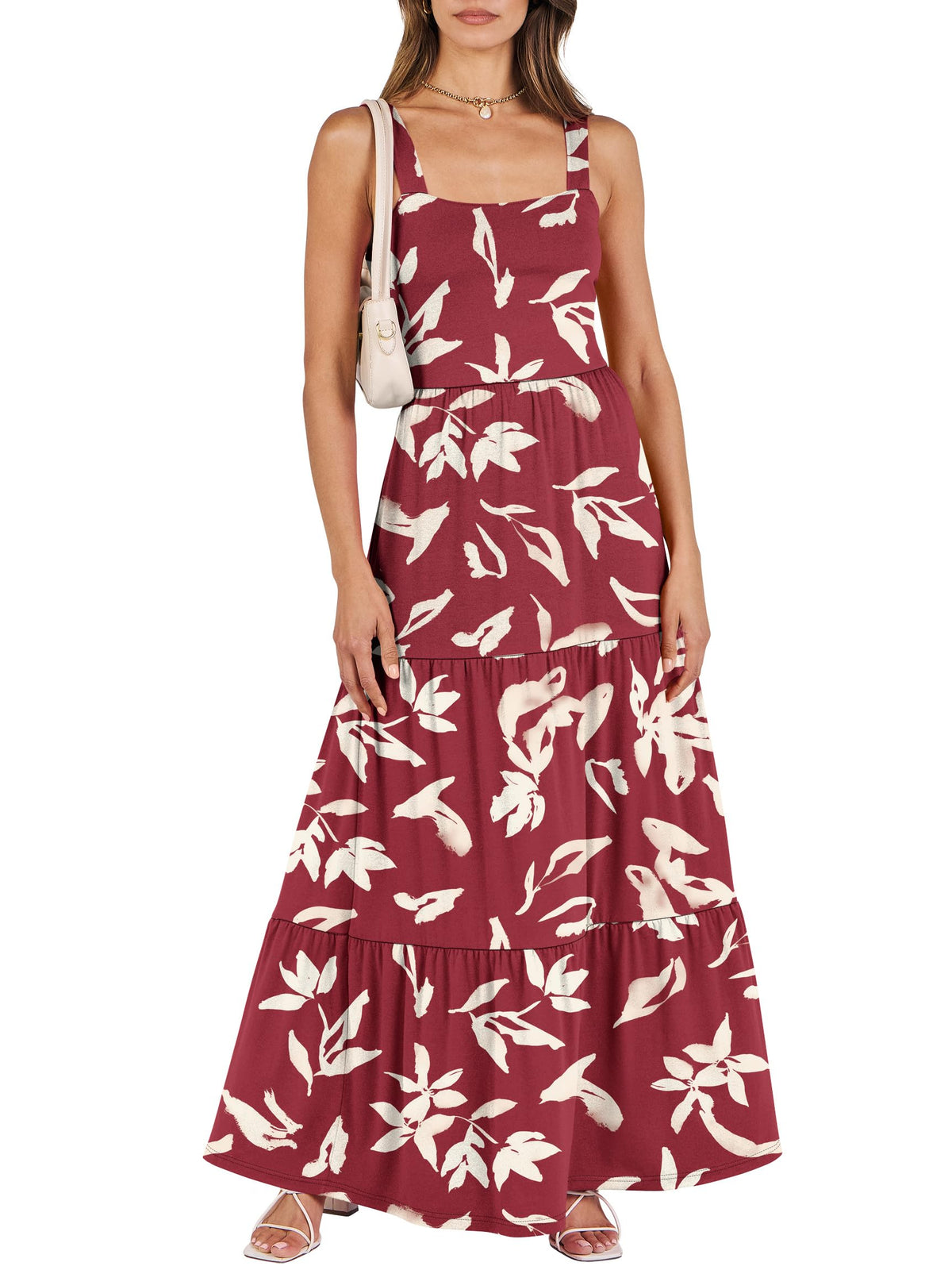 ANRABESS Women's Summer Flowy Maxi Dress Square Neck Sundress with Pockets