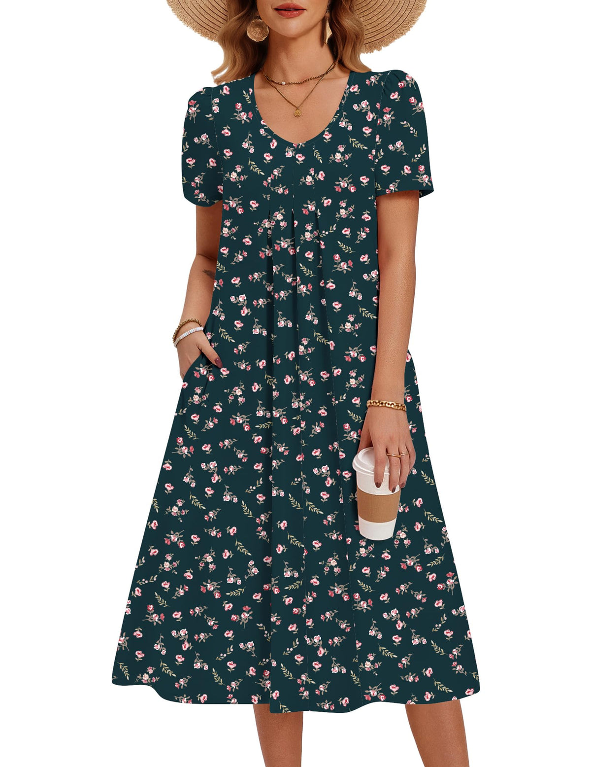 Zeagoo Summer Casual Dress for Womens Floral Midi Sundress with Pockets