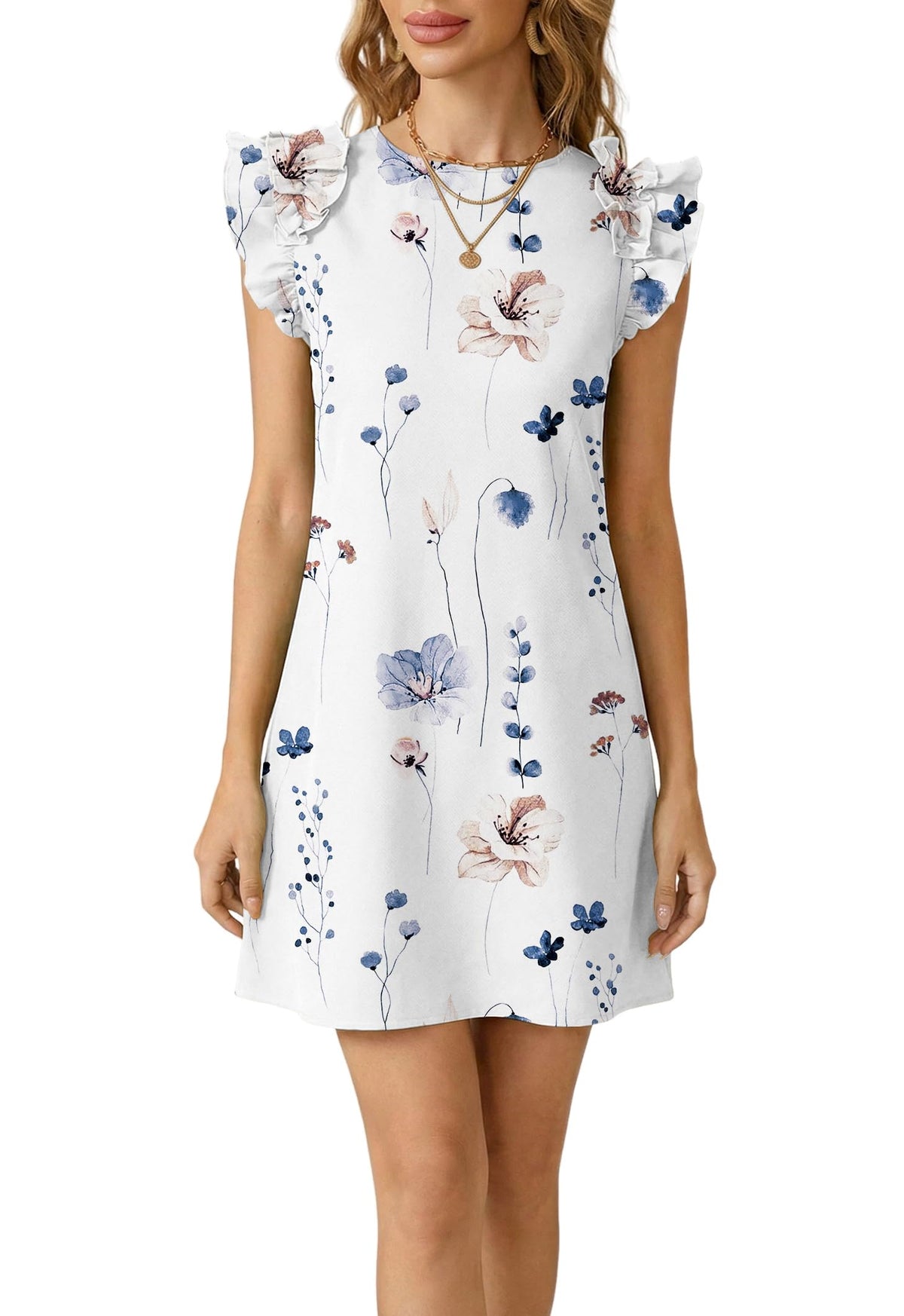 Spriolim 2026 Mini Dresses for Women Ruffle Sleeve Crewneck Summer Dresses