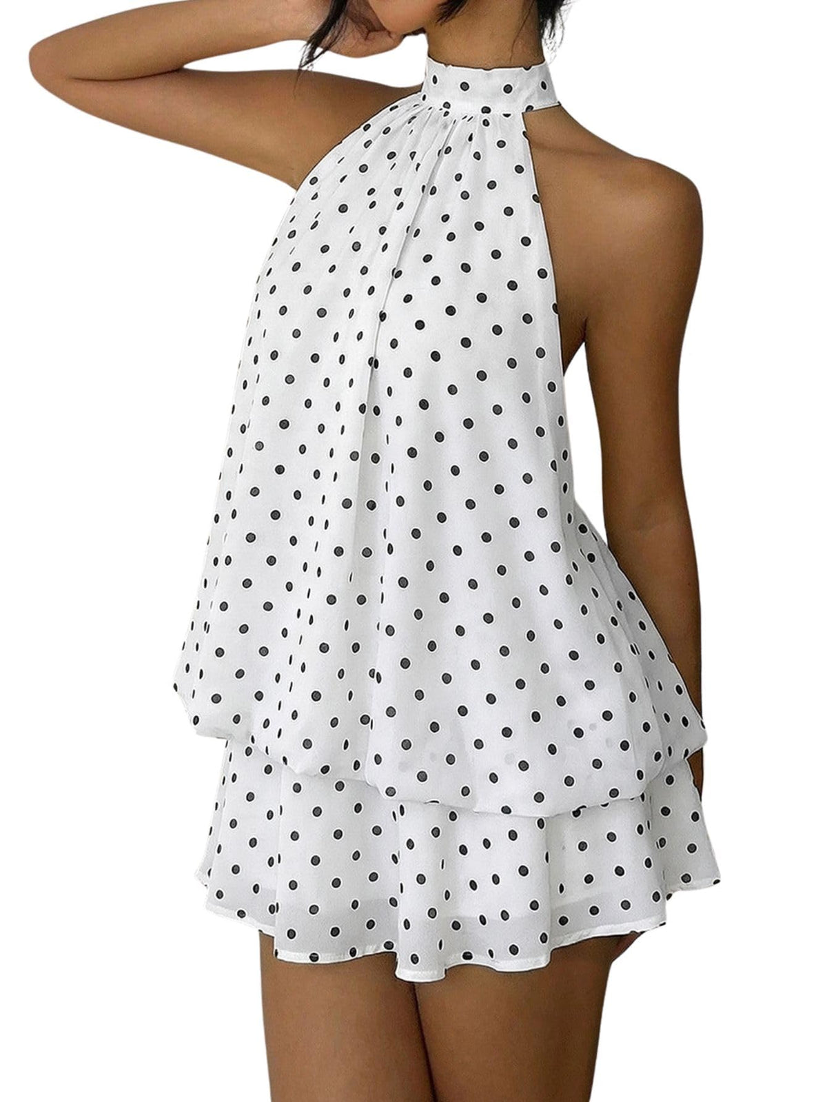 Verdusa Women's Chiffon Halter Drop Waist Flowy Wedding Guest Mini Dresses