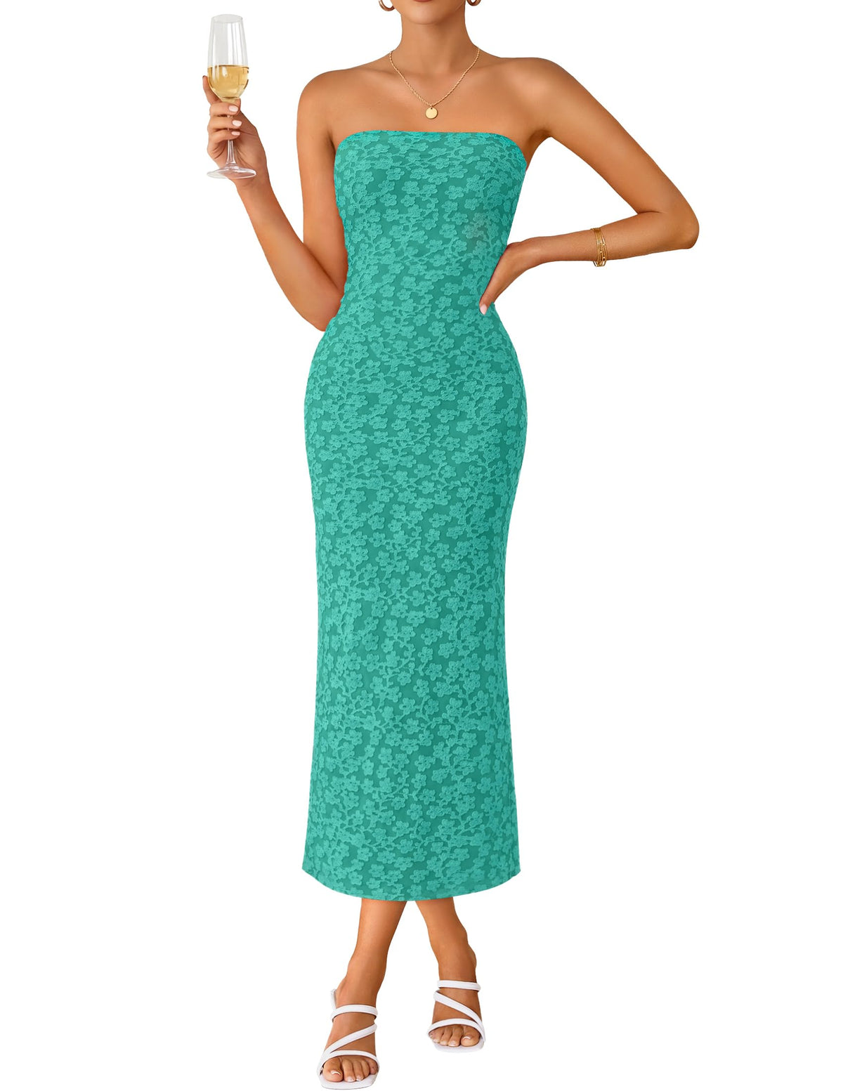 ZESICA Women's Floral Strapless Bodycon Weeding Guest Dress