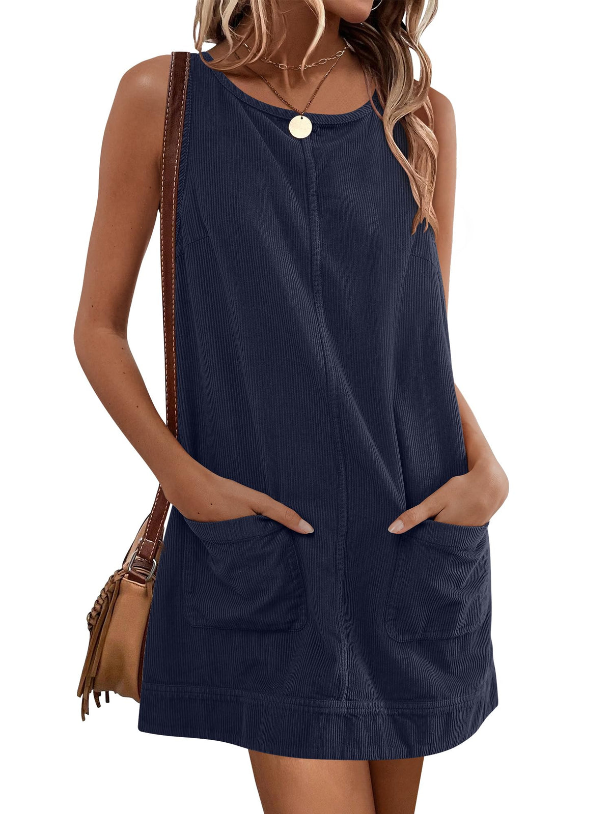 Caracilia Womens Corduroy Sleeveless Overall Mini Dress