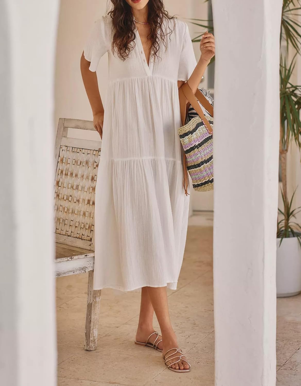 R.Vivimos Womens Summer Cotton Casual Flowy Maxi Dress