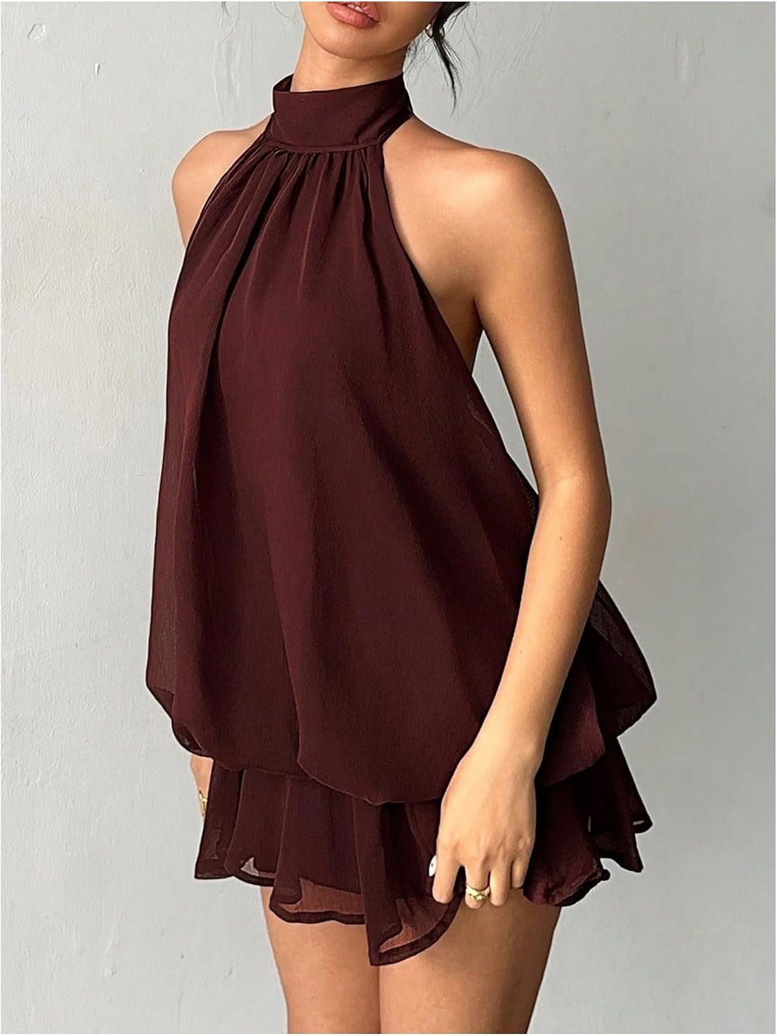 SHENHE Women's Chiffon Halter Mini Dress Wedding Guest Birthday Party Dress