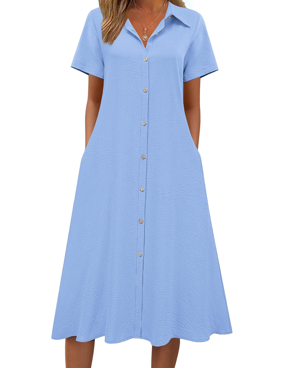 Zeagoo Summer Dresses for Women 2026 Button Down Shirt Dresses Aline Long Sundress Short Sleeve Beach Travel Cover Up