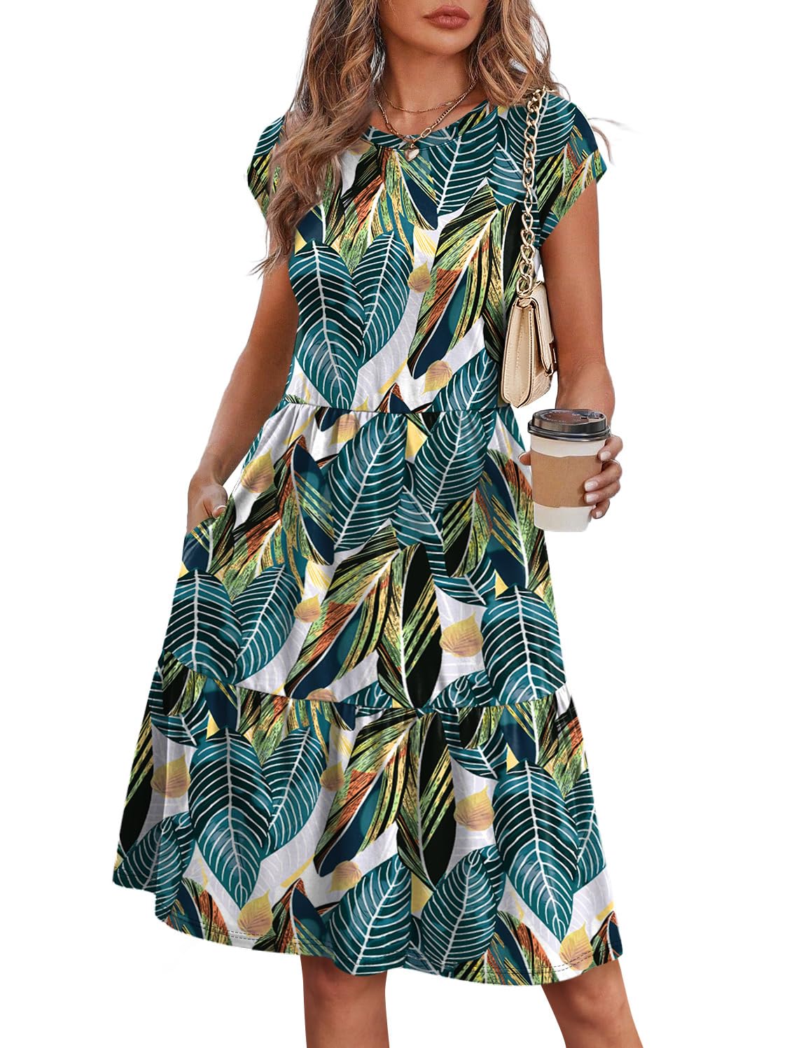 WIHOLL Summer Dresses for Women 2026 Cap Sleeve Casual Sundresses Floral Tiered Swing Fashion Beach Vacation Dress