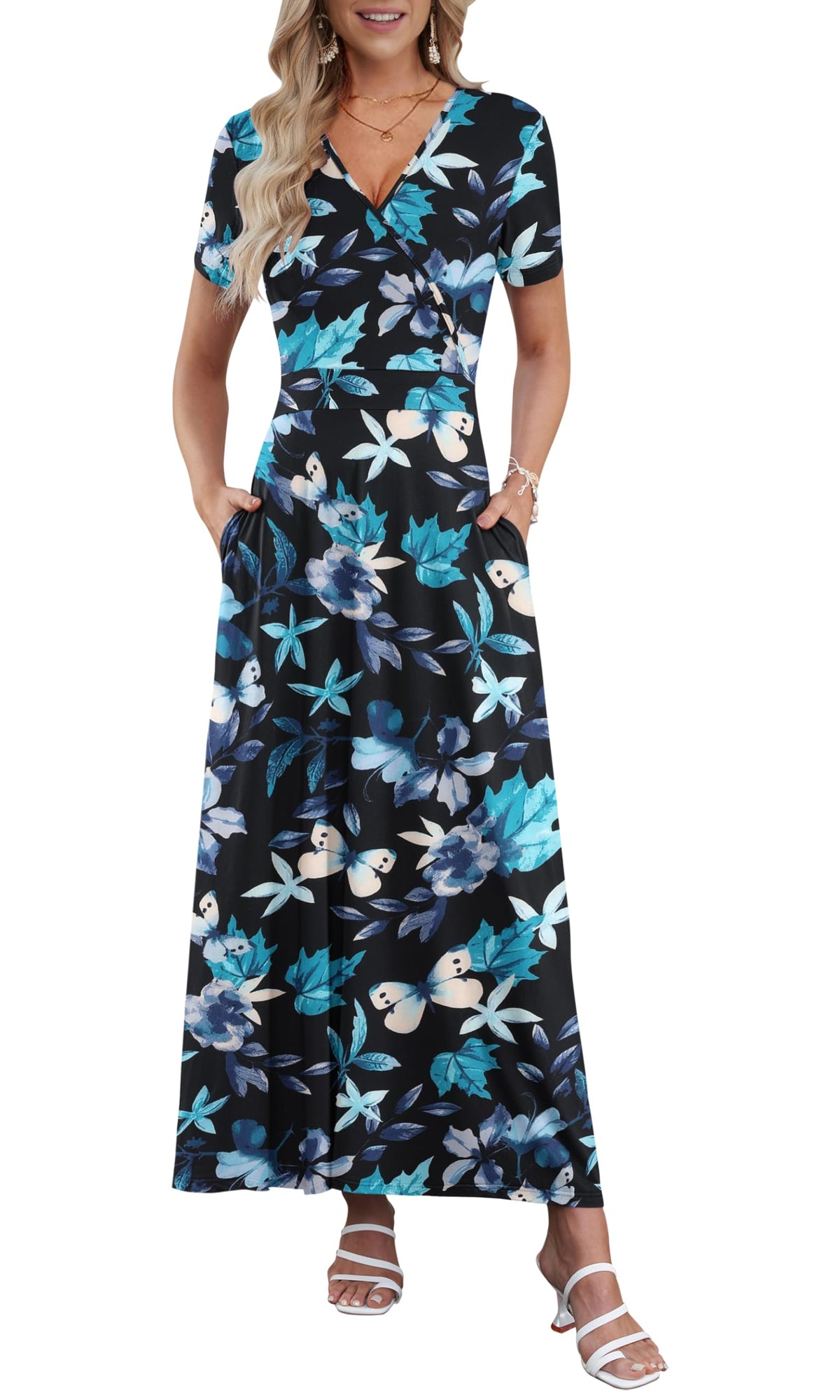 AUSELILY Maxi Dresses for Women Ankle Length Floral Beach Long Flowy Dress