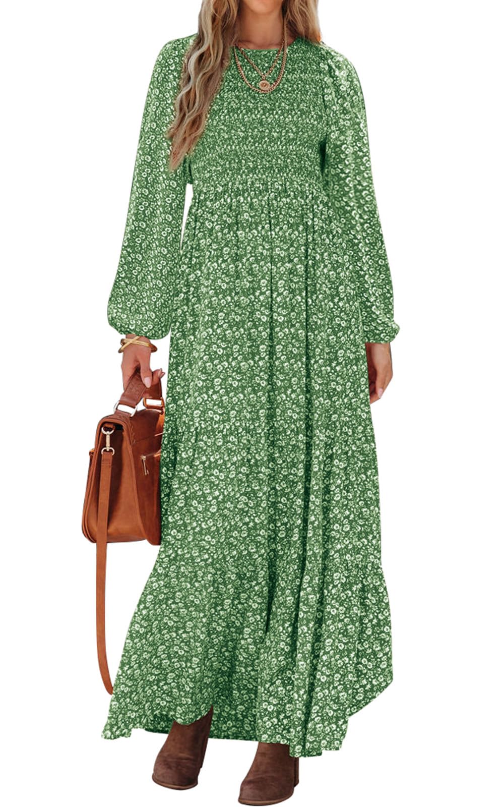 PRETTYGARDEN Long Sleeve Floral Maxi Fall Dresses for Women Trendy Outfits