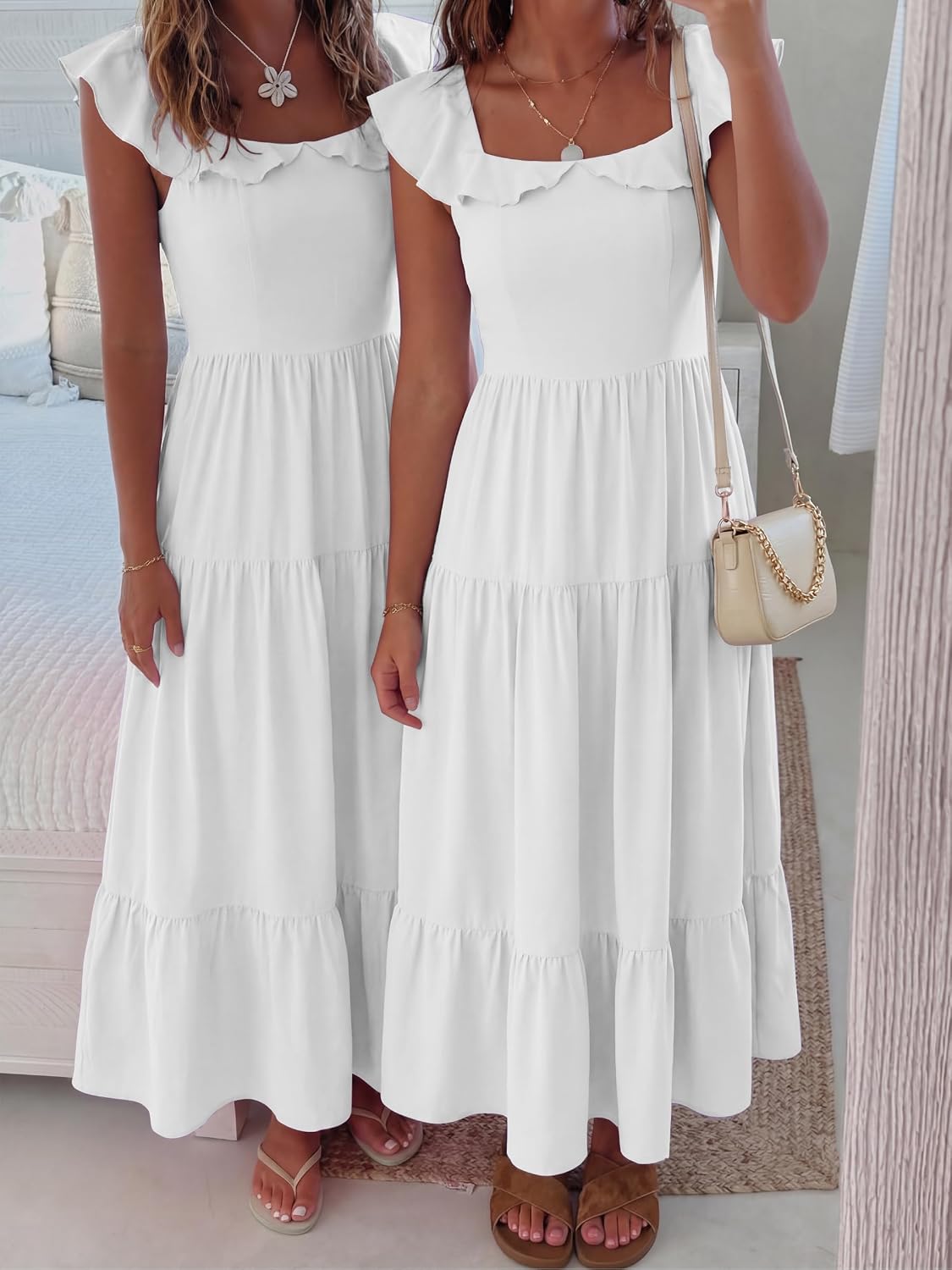 Womens Summer Sleeveless Maxi Dress Square Neck