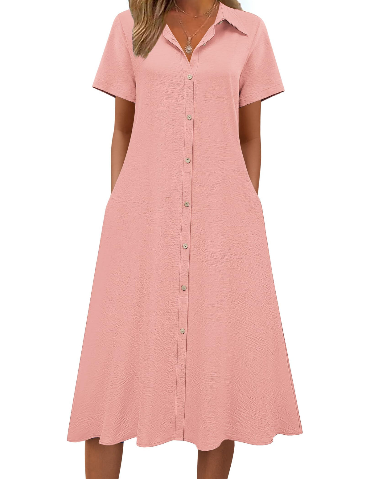Zeagoo Summer Dresses for Women 2026 Button Down Shirt Dresses Aline Long Sundress Short Sleeve Beach Travel Cover Up