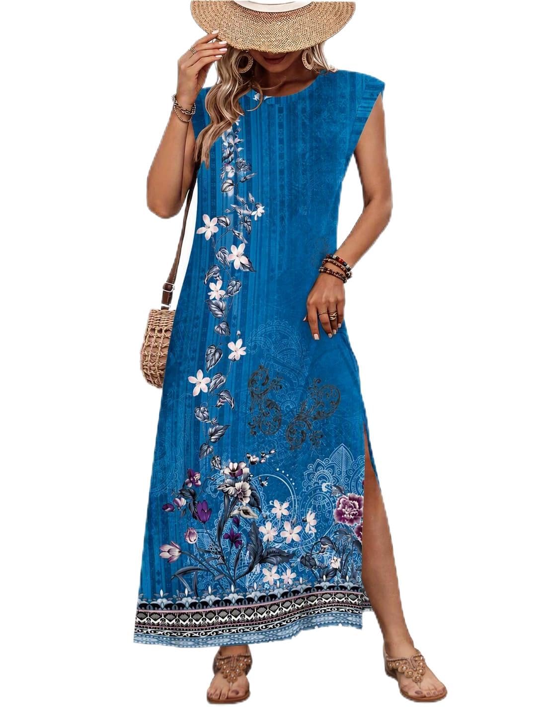 Zeagoo Summer Dresses for Women 2026 Long Maxi Sundresses Loose Split Wrinkle-Free Beach Travel Vacation Clothes
