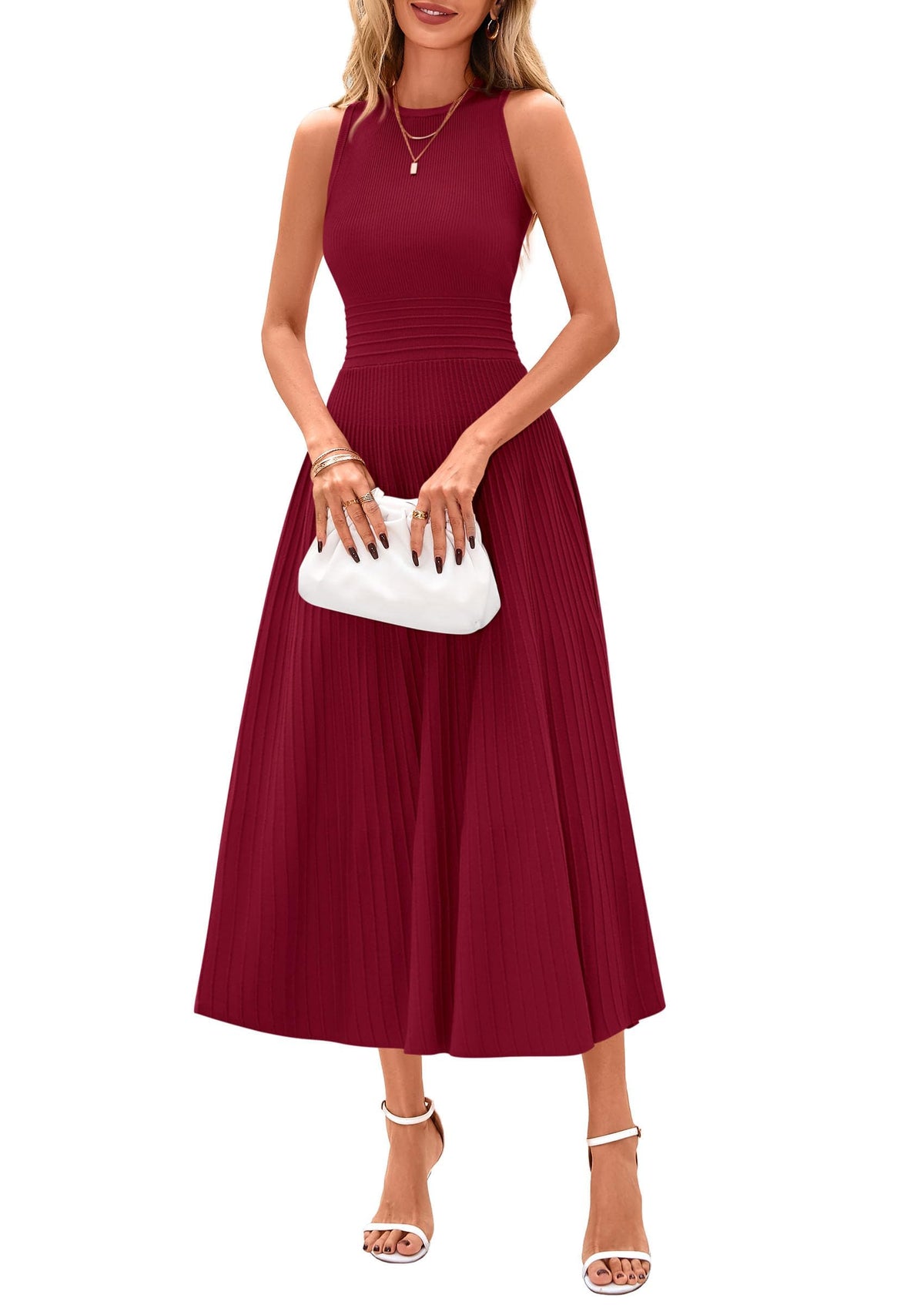 PRETTYGARDEN Women's Summer Pleated Midi Work Dress
