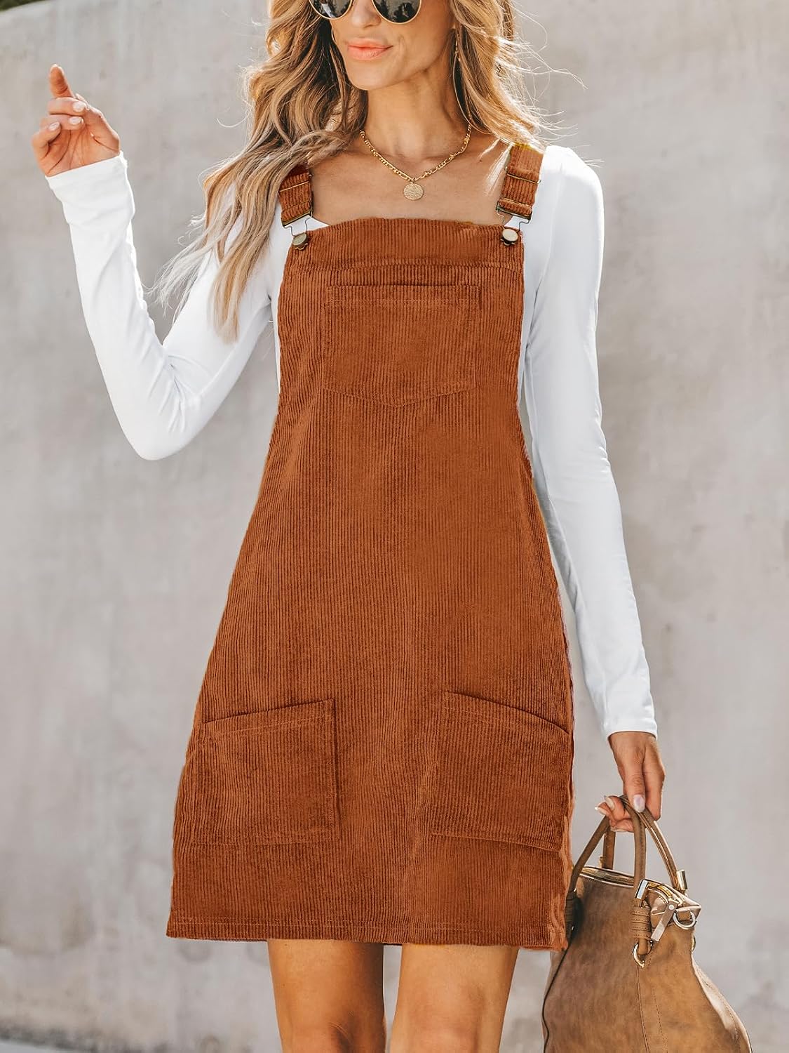CUPSHE Women Corduroy Square Neck Wide Strap Fall Overall Mini Dress