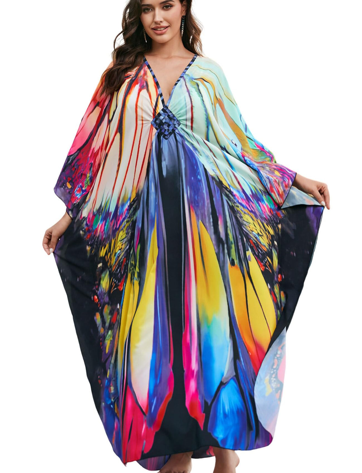 KECVOT Kaftan Dresses for Women Plus Size Batwing Sleeve Caftans Long Bathing Suit Cover Up Maxi Beach Dress Loungewear