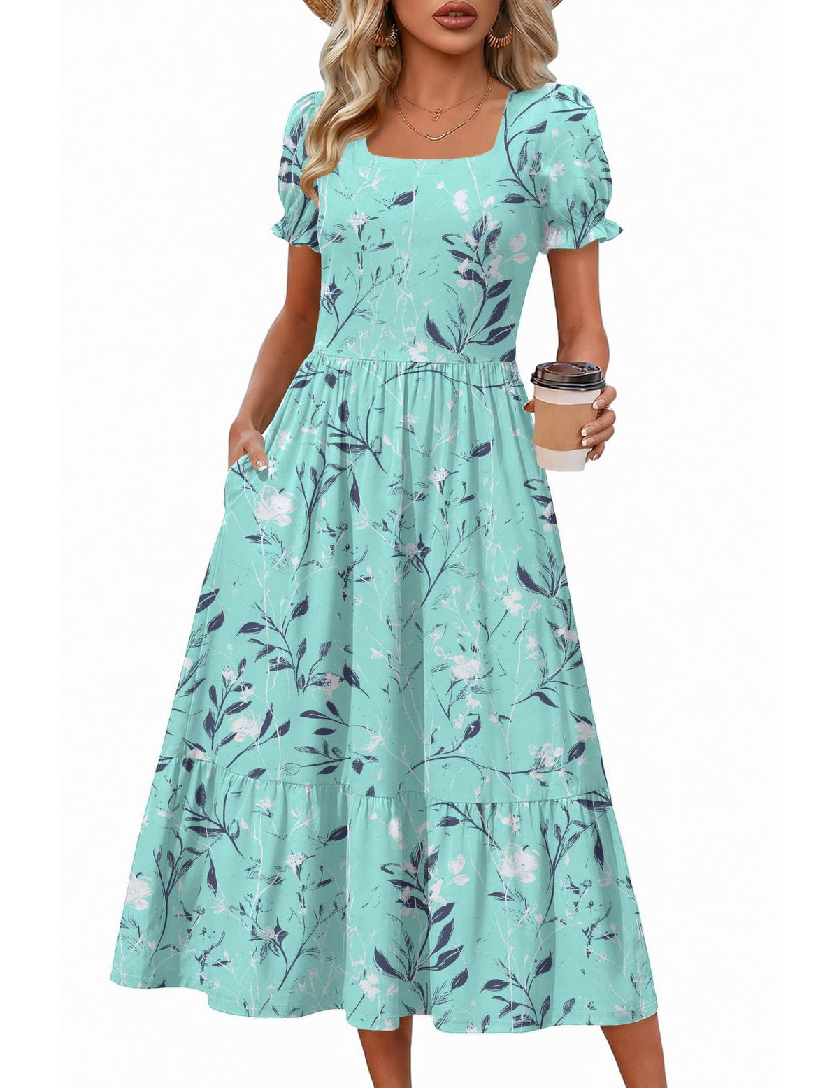 Zeagoo Summer Dresses for Women Flowy Casual Midi Dress Short Sleeve Tiered Dress Beach Vacation Sundresses with Pockets
