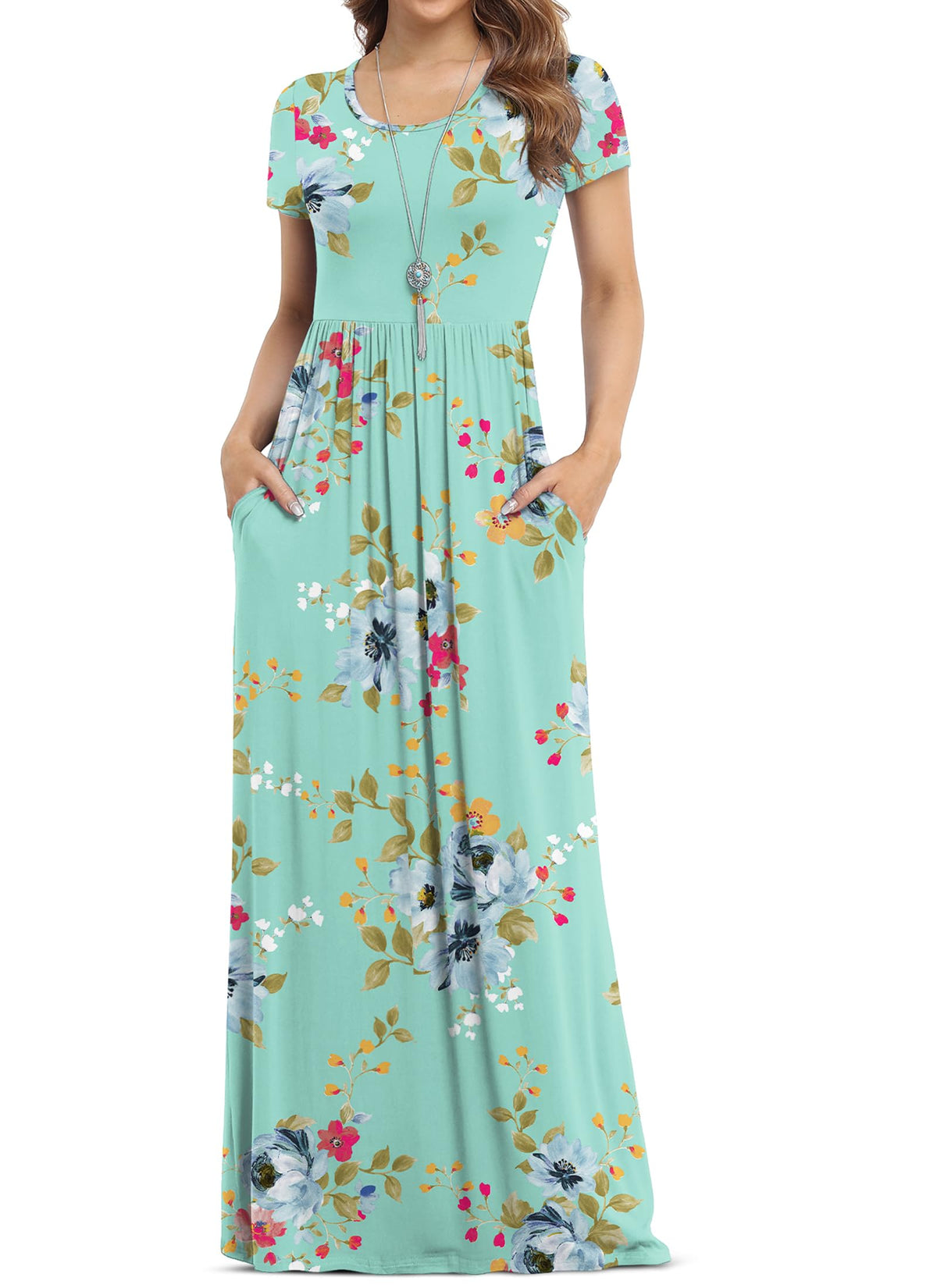 VIISHOW Women's Short Sleeve Loose Plain Maxi Dresses Casual Long Dresses with Pockets
