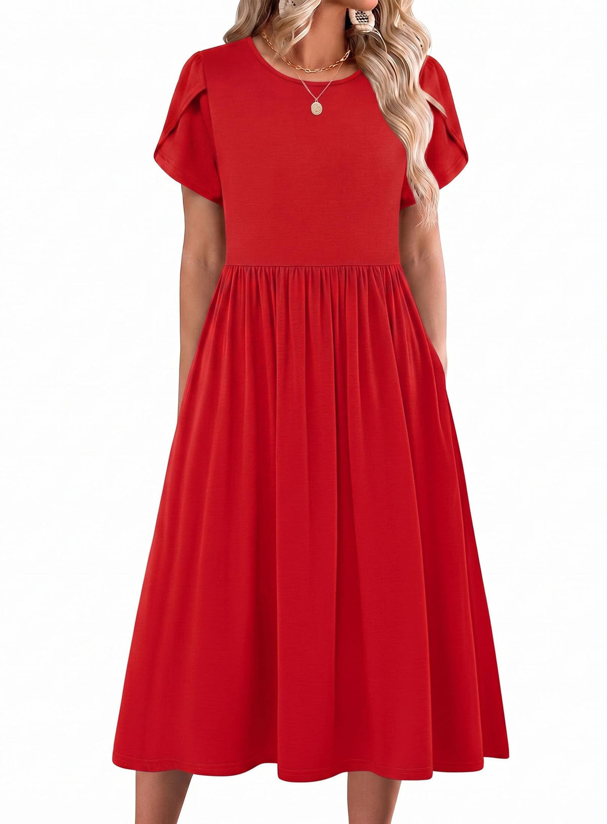 Zeagoo Womens Summer Dresses Casual Aline Midi Dress Short Sleeve Floral Tshirt Dress Flowy Beach Sundresses with Pockets