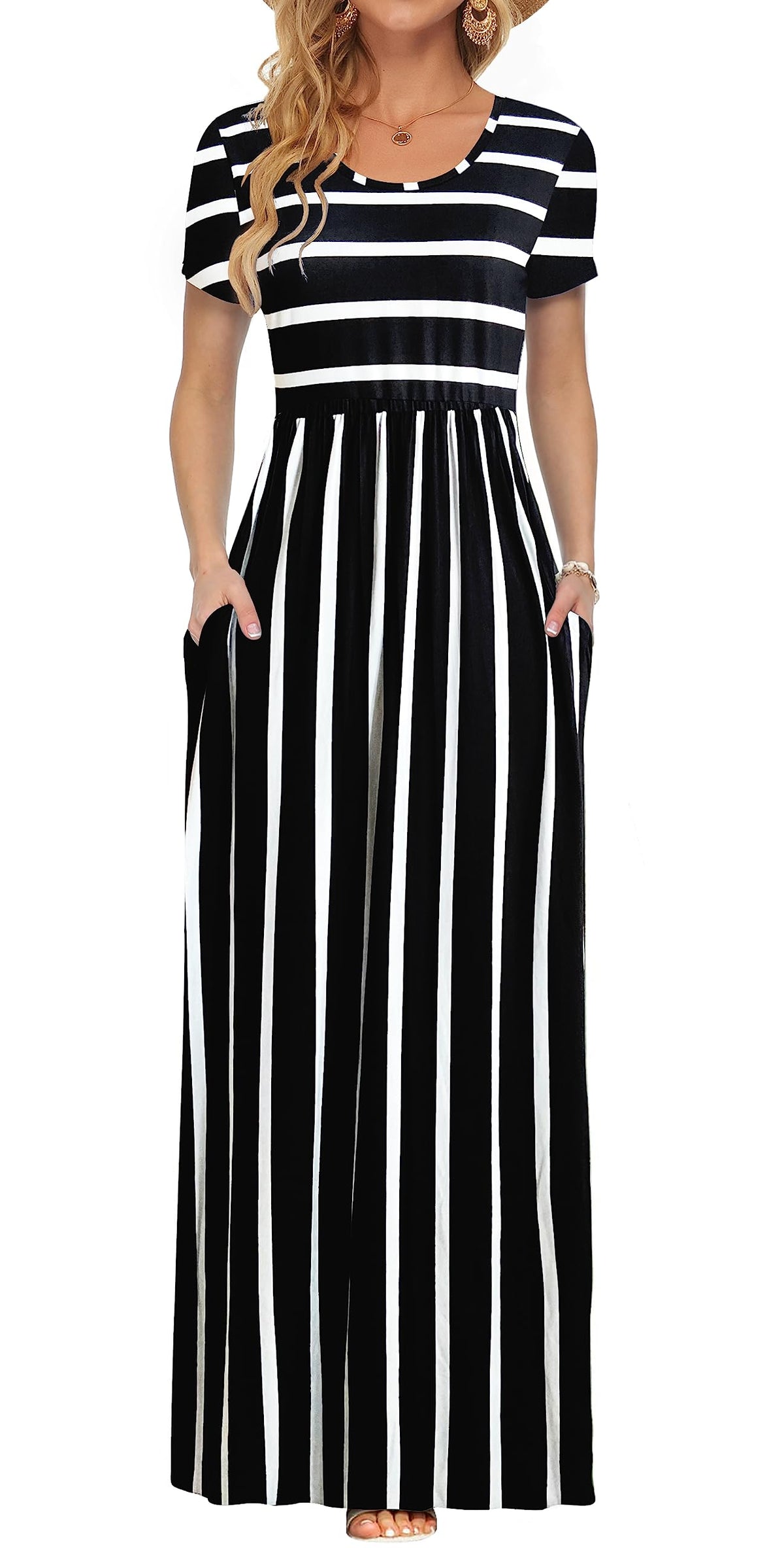 AUSELILY Women's Summer Short Sleeve Loose Plain Casual Long Maxi Dresses