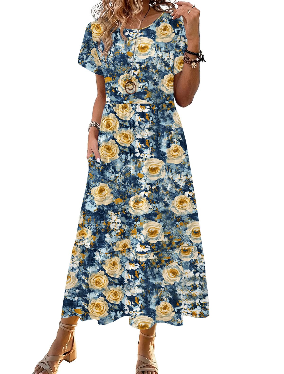 HOTOUCH Summer Dresses for Women 2026 Casual Midi Boho T Shirt Dress Ladies Sundress Aline Long Beach Vacation Clothes