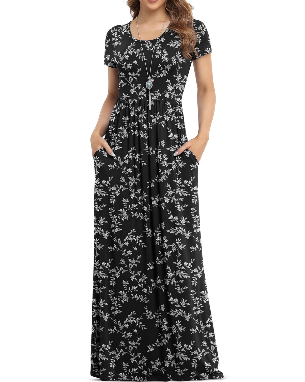 VIISHOW Women's Short Sleeve Loose Plain Maxi Dresses Casual Long Dresses with Pockets