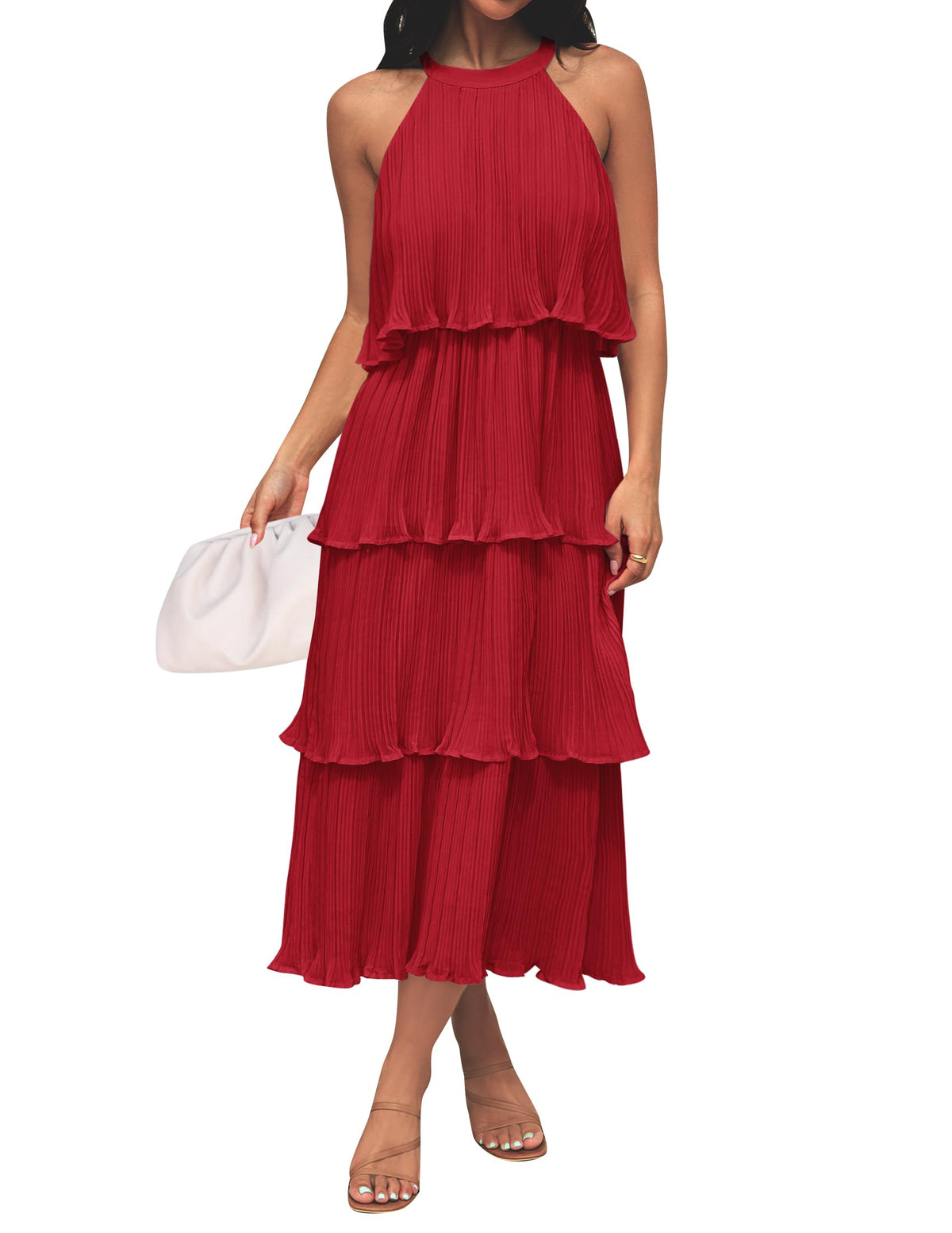 ZESICA Womens Summer Halter Ruffle Wedding Guest Midi Dresses