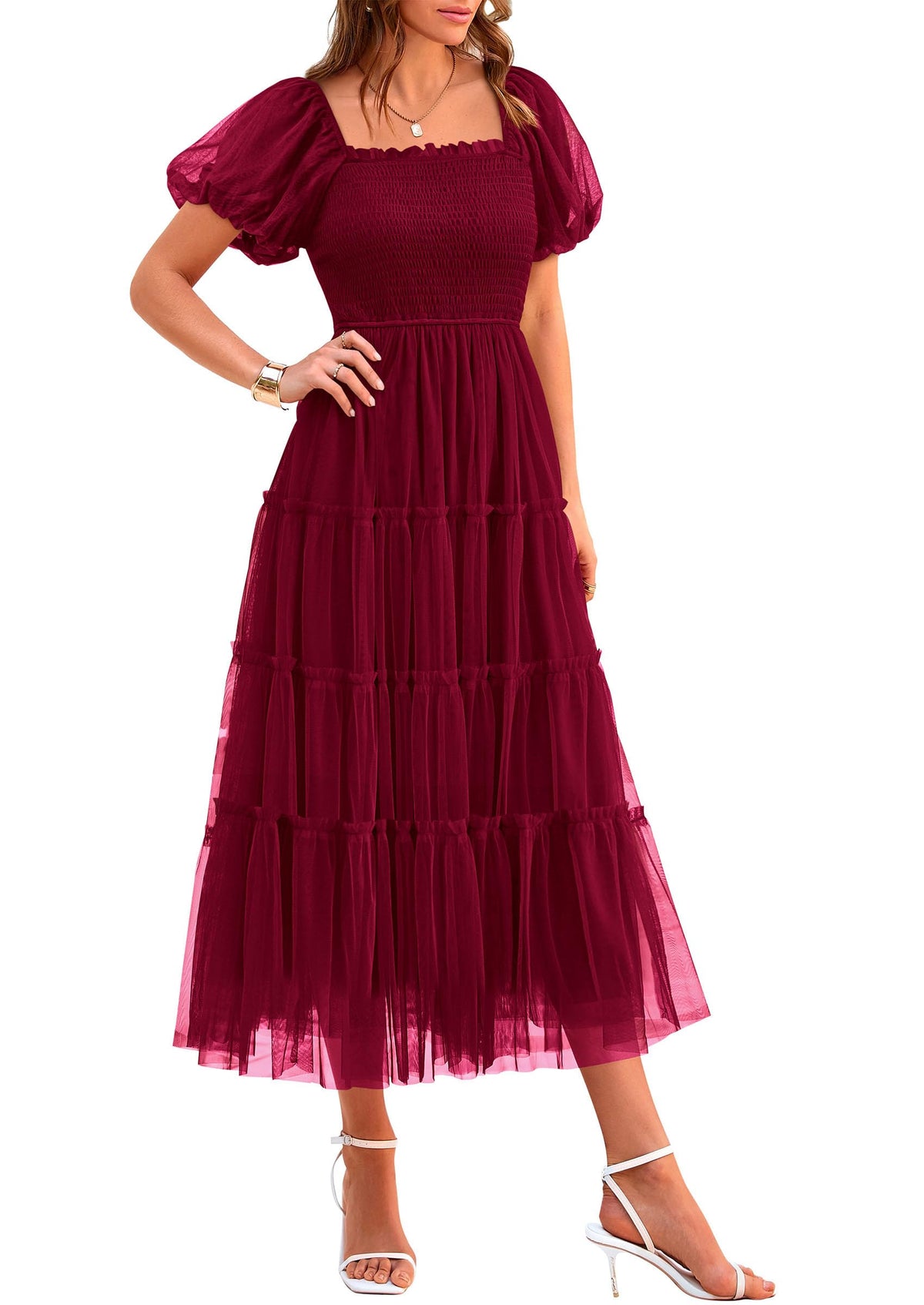 PRETTYGARDEN Women's Summer Smocked Midi Tulle Dress