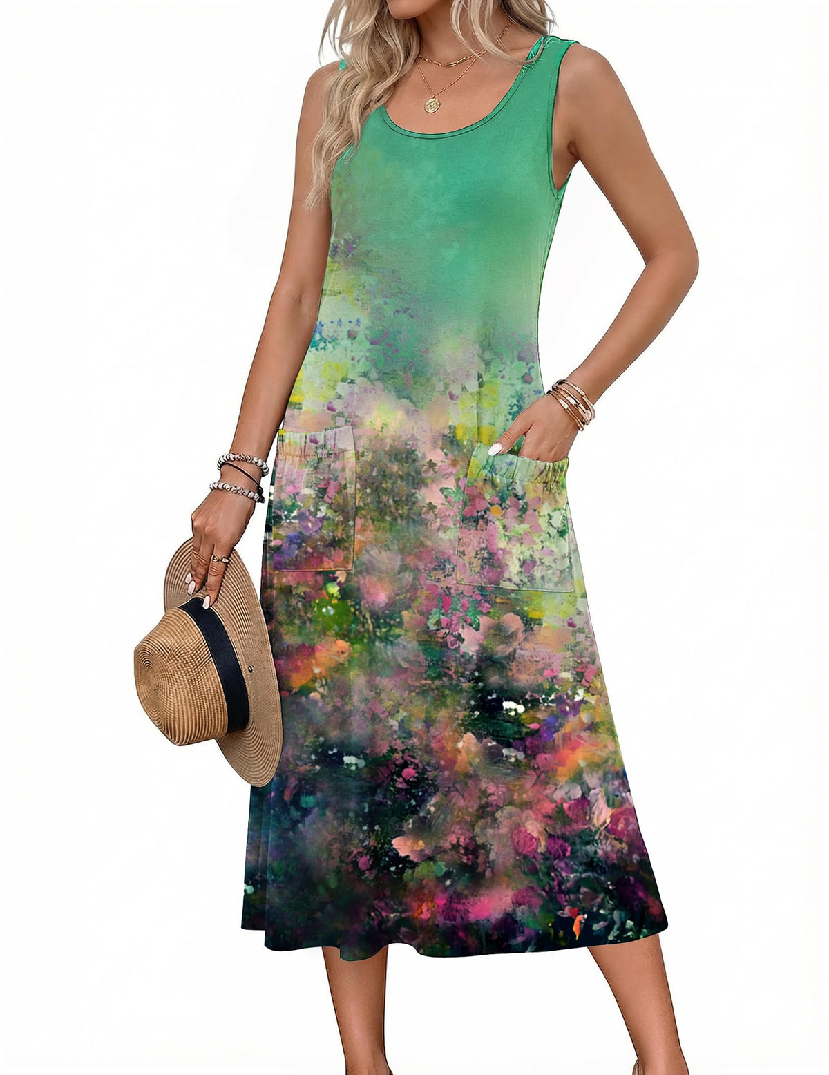 Zeagoo Womens Summer Midi Dresses 2026 Casual Sleeveless Tank Sundresses A Line Crewneck Beach Vacation Dress with Pockets
