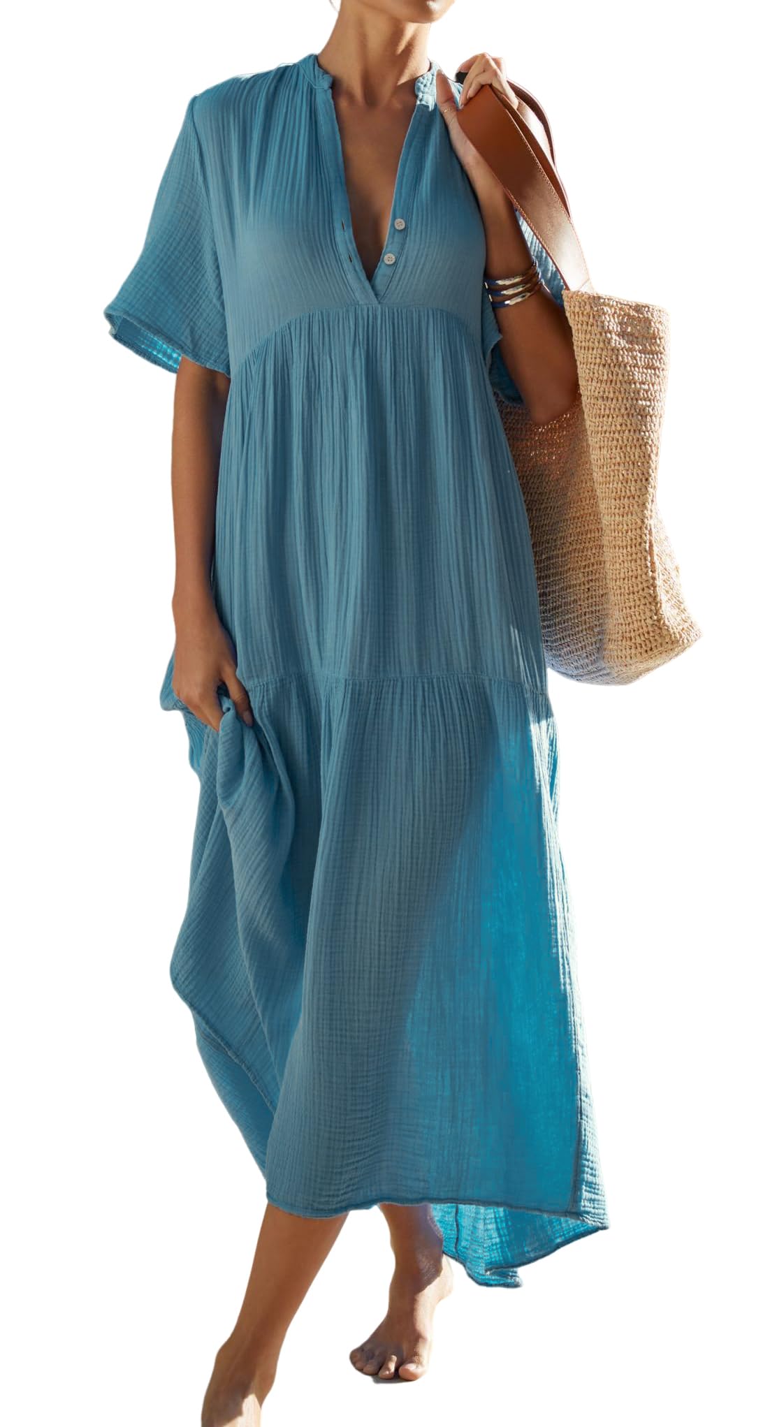 R.Vivimos Womens Summer Cotton Casual Flowy Maxi Dress