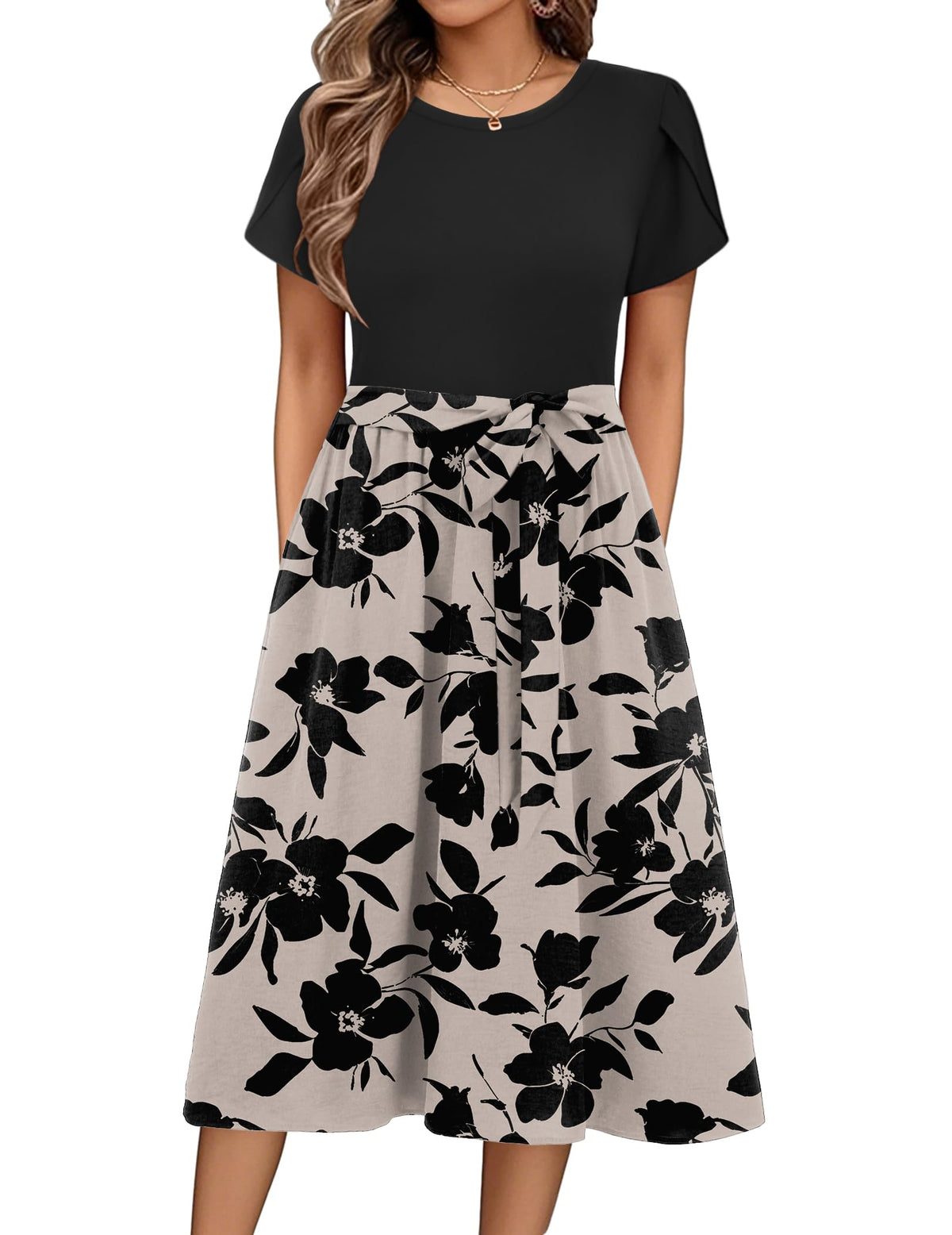 Zeagoo Womens Midi Dress Summer Short Sleeve Dress with Pockets 2025 Casual Floral T-Shirt Dress Flowy Beach Sundress