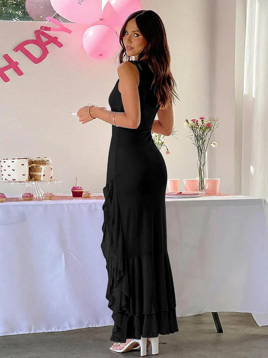 BORIFLORS Women's Elegant Bodycon Ruched Maxi Cocktail Dress