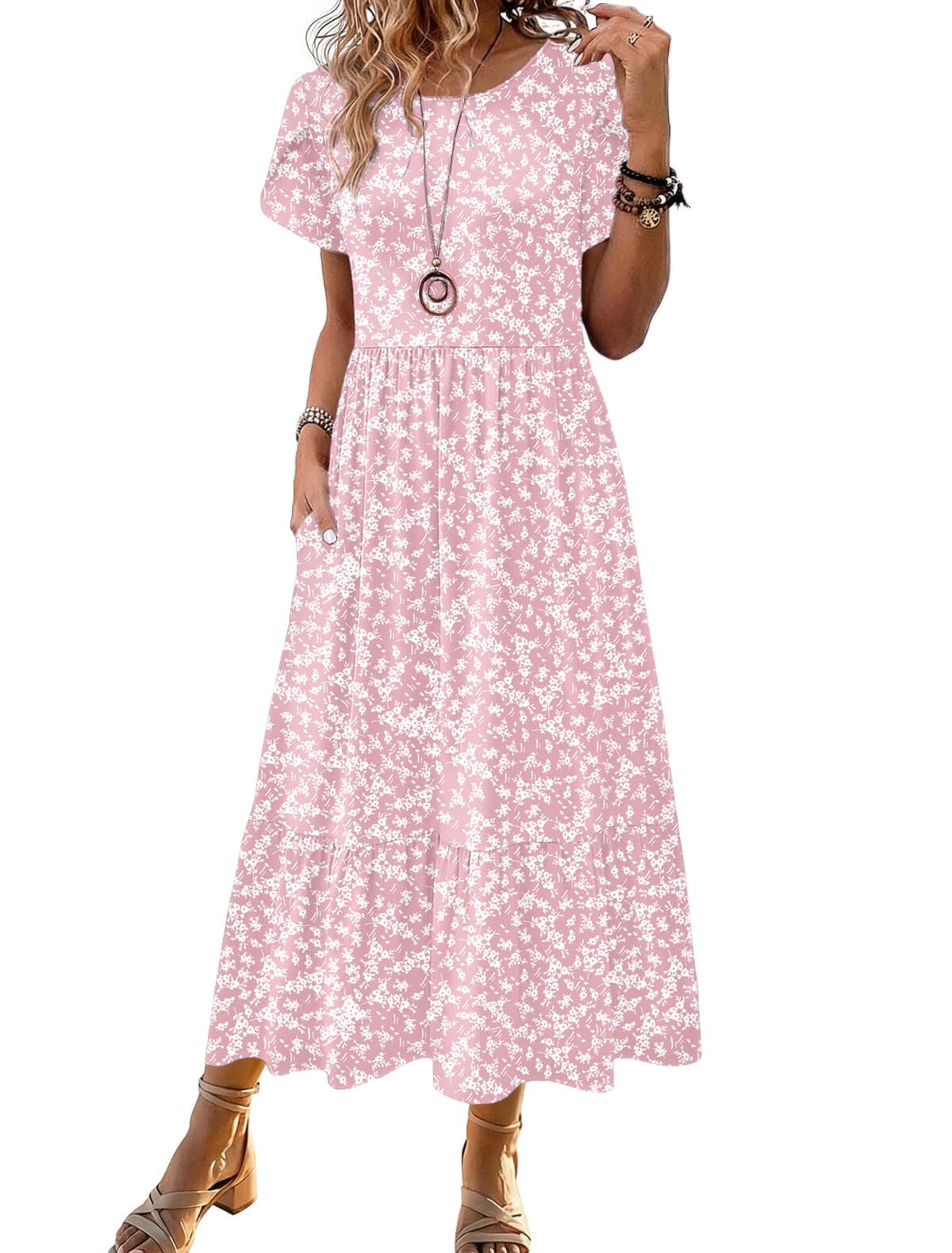 HOTOUCH Summer Dresses for Women 2026 Casual Midi Boho T Shirt Dress Ladies Sundress Aline Long Beach Vacation Clothes