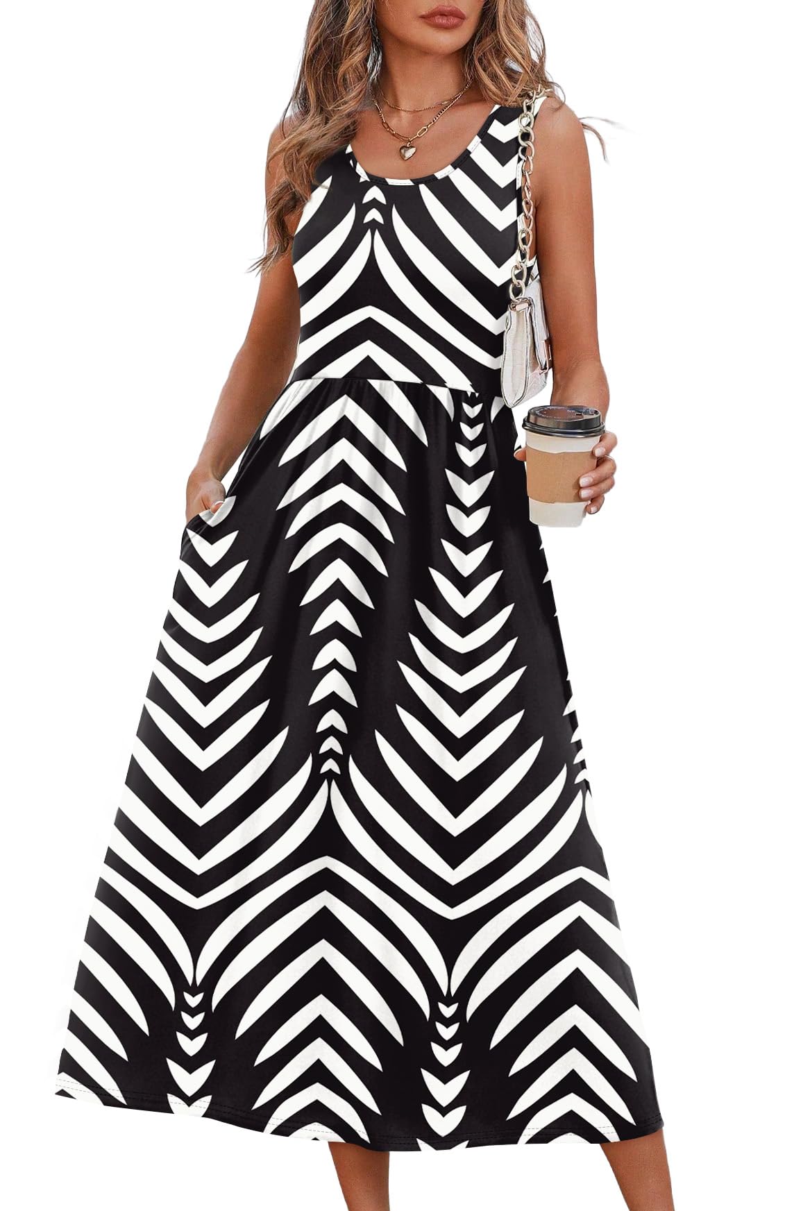 WIHOLL Summer Dresses for Women Flowy Casual Midi Dress Beach Vacation Sundresses with Pockets