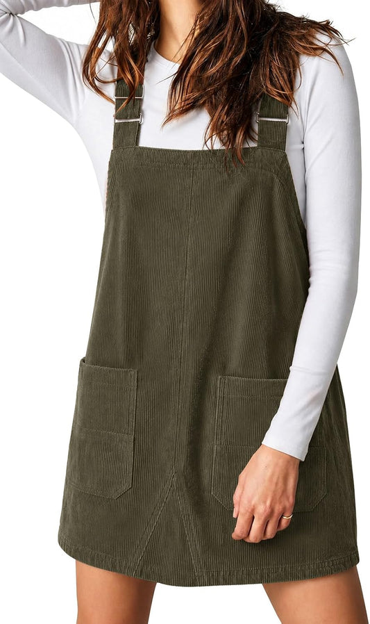 Yousify Women's Corduroy Overalls Dress Square Neck Mini Jumper Dress