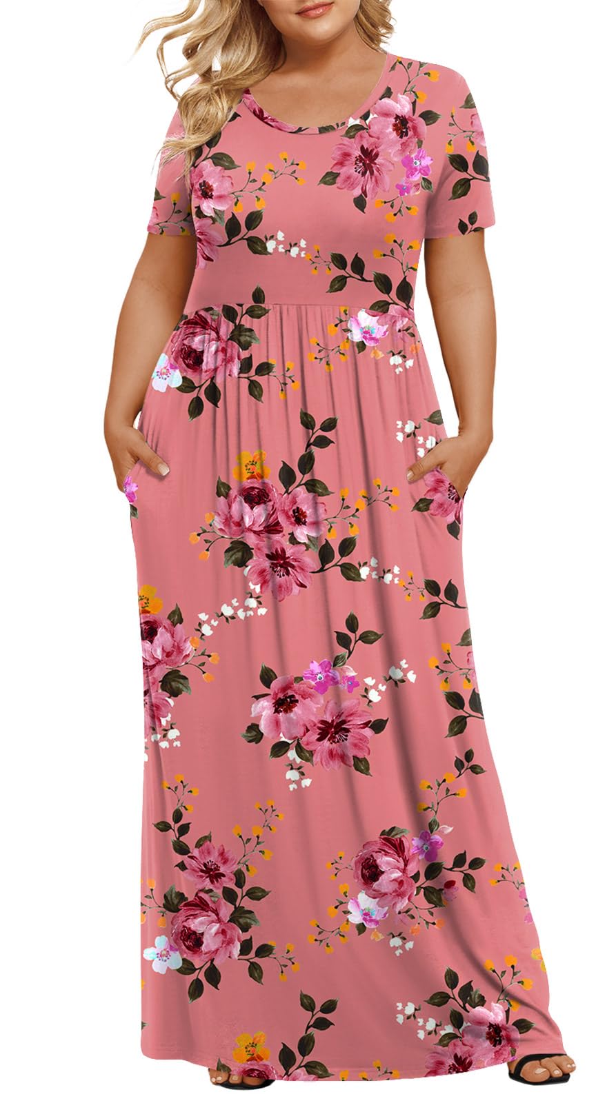 LONGYUAN Women's Plus Size Maxi Dresses Summer Short Sleeve Casual Long Dress 2026 XL-6XL