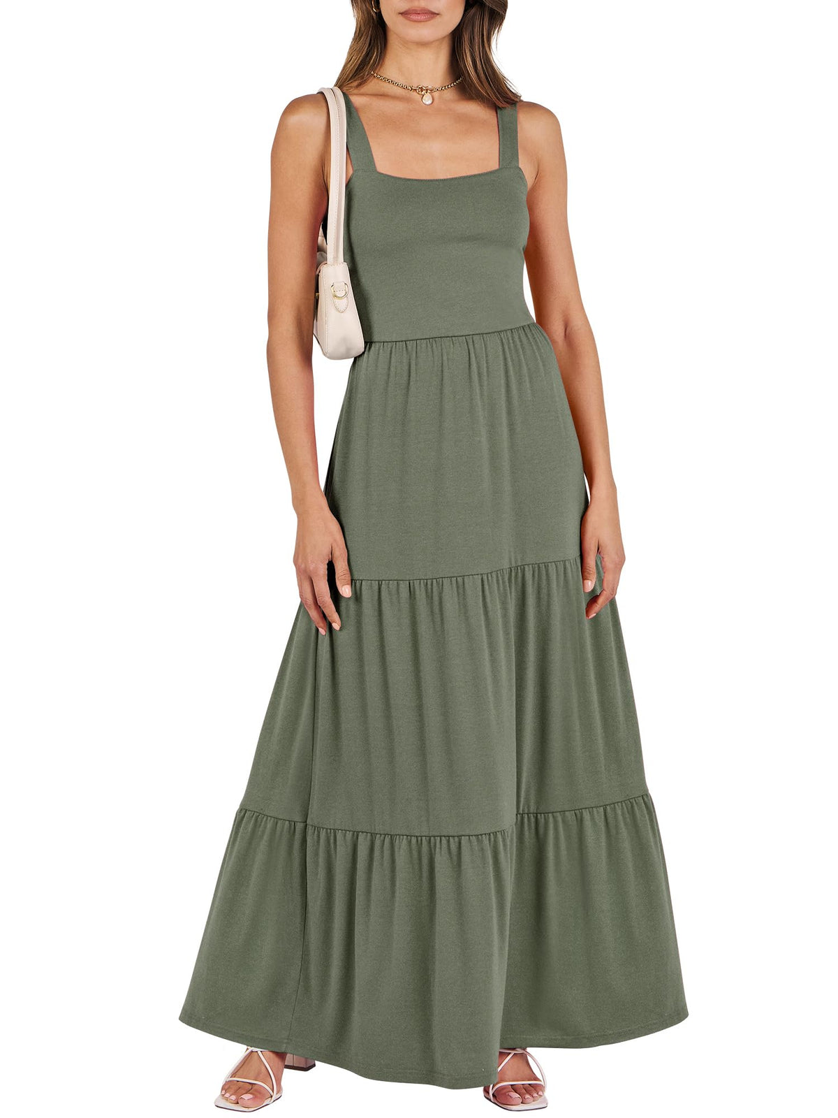 ANRABESS Women's Summer Flowy Maxi Dress Square Neck Sundress with Pockets