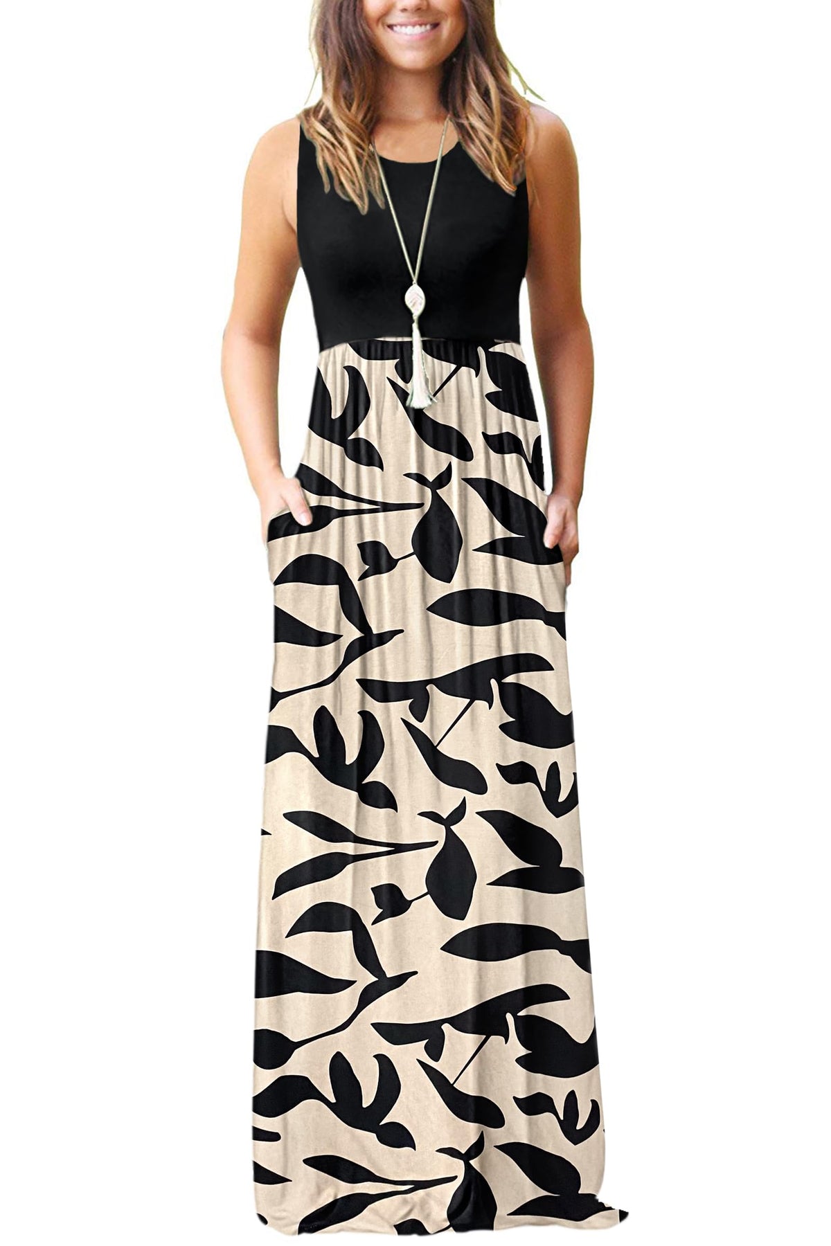 AUSELILY Women's Summer Sleeveless Loose Plain Casual Long Maxi Dresses
