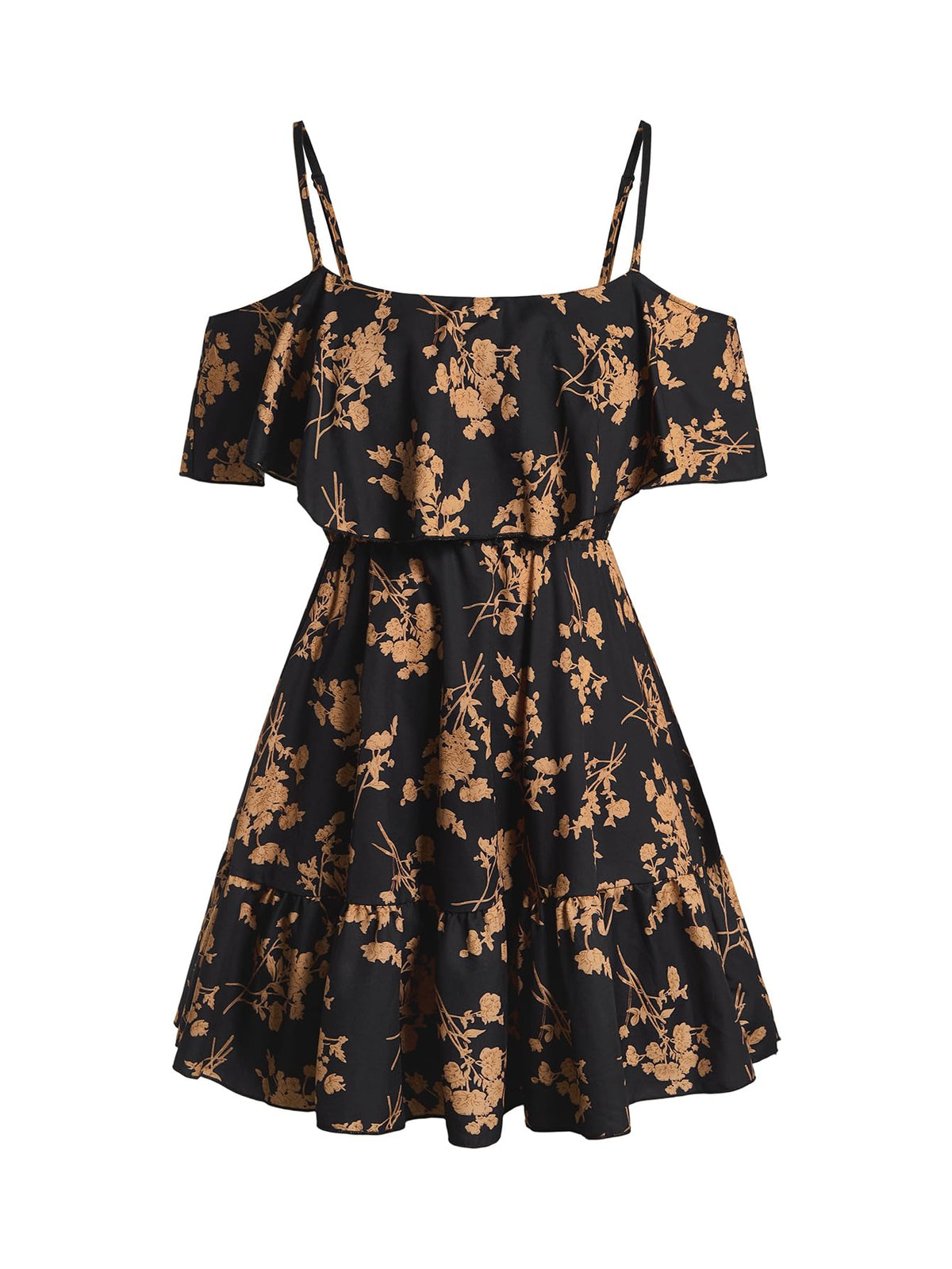 SOLY HUX Women's Summer Floral Mini Dress Cold Shoulder Ruffle Dresses