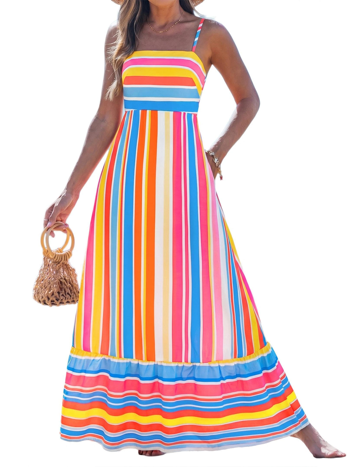 popvil Women Summer Maxi Dress 2026 Spaghetti Strap Long Beach Dress