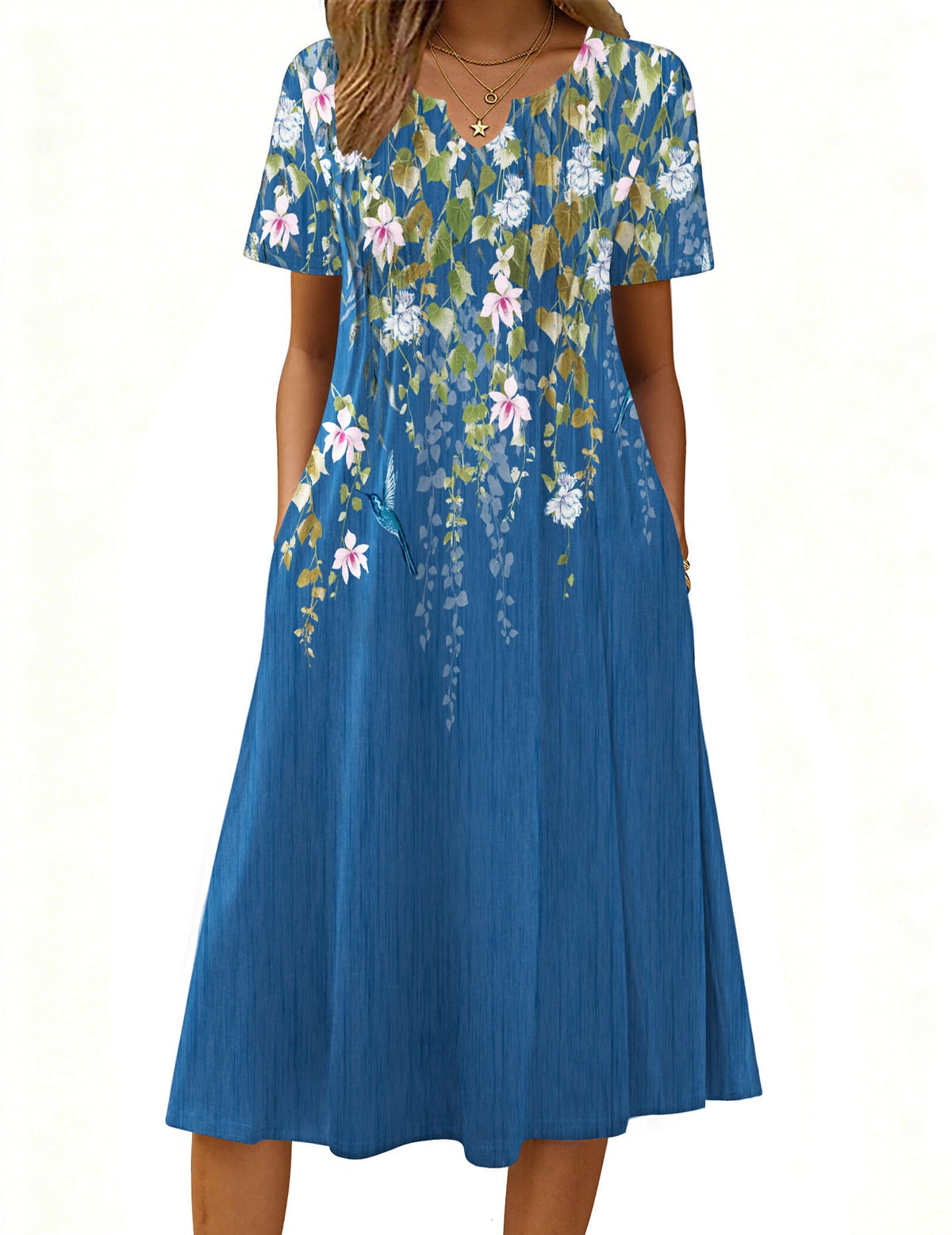 Zeagoo Summer Dresses for Women 2026 Casual Short Sleeve Aline Midi Dress with Pocket Flowy Pleated Tshirt Beach Sundress