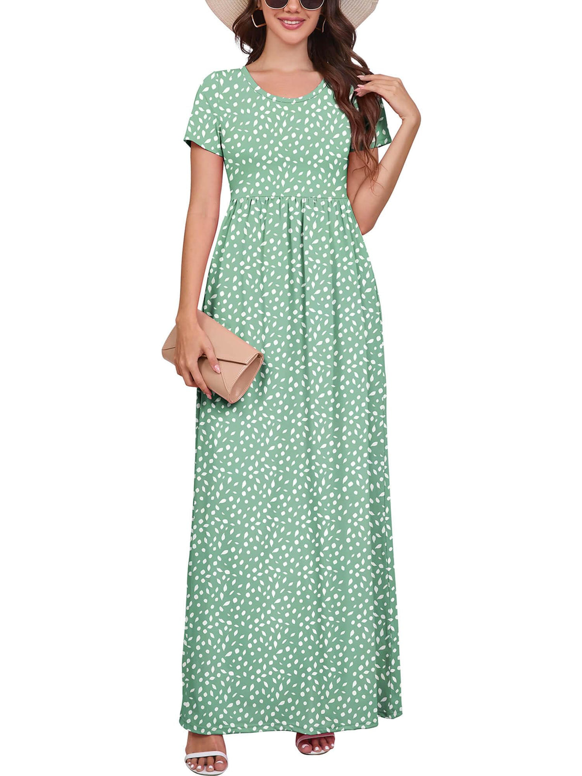 DEARCASE Maxi Dress for Women Short Sleeve Casual Summer Loose Plain Comfy Long Dresses with Pockets