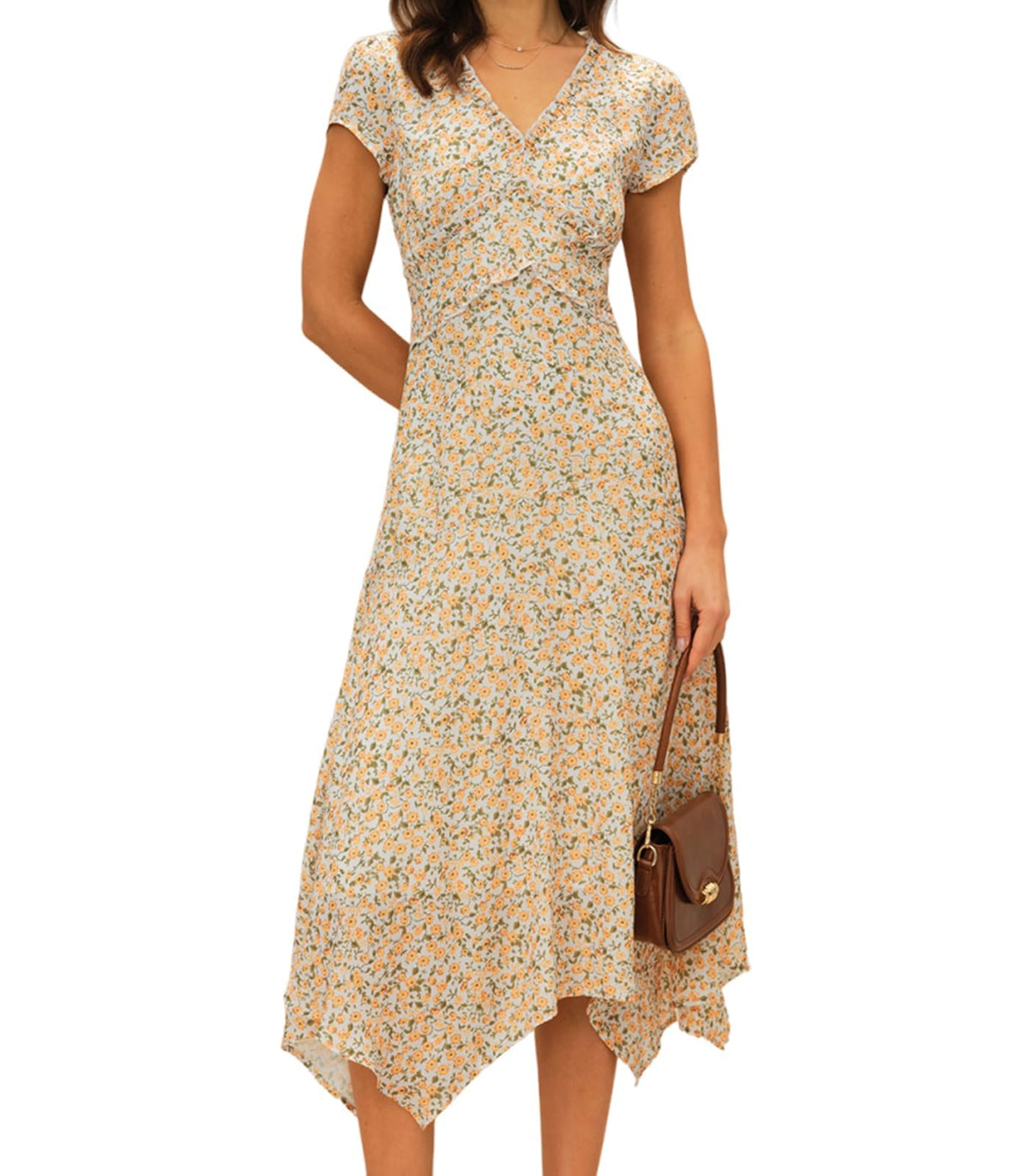 RIHOAS Women's Polka Dot Midi Dress Wrap V-Neck Short Sleeve Summer Dress