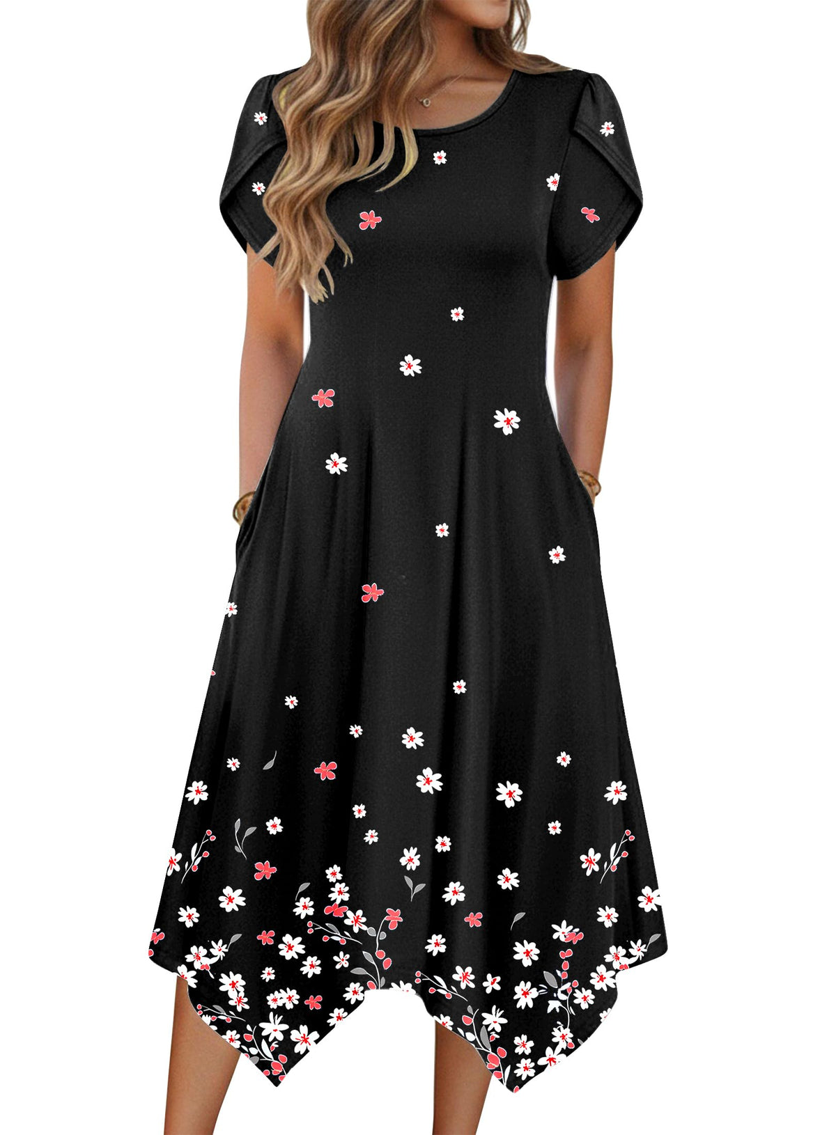 Zeagoo Womens Casual Dress for Summer Loose Hankerchief Flare Midi Sundress