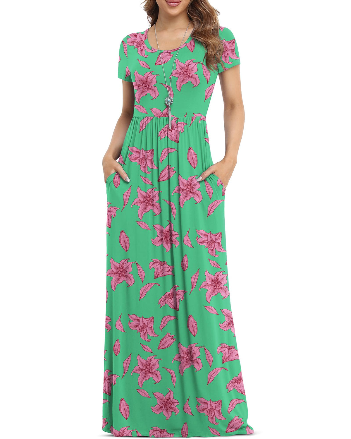 VIISHOW Women's Short Sleeve Loose Plain Maxi Dresses Casual Long Dresses with Pockets