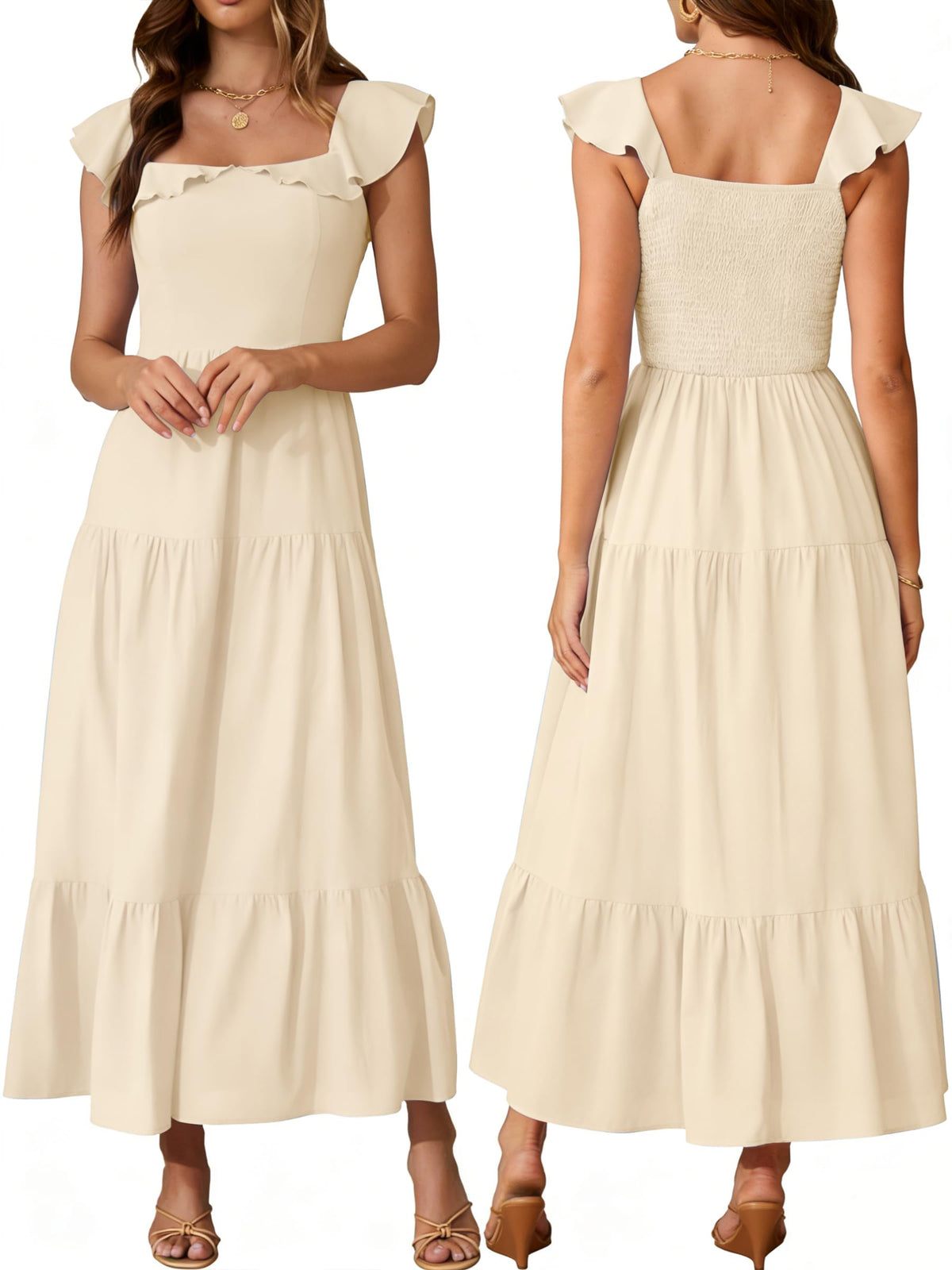 Womens Summer Sleeveless Maxi Dress Square Neck