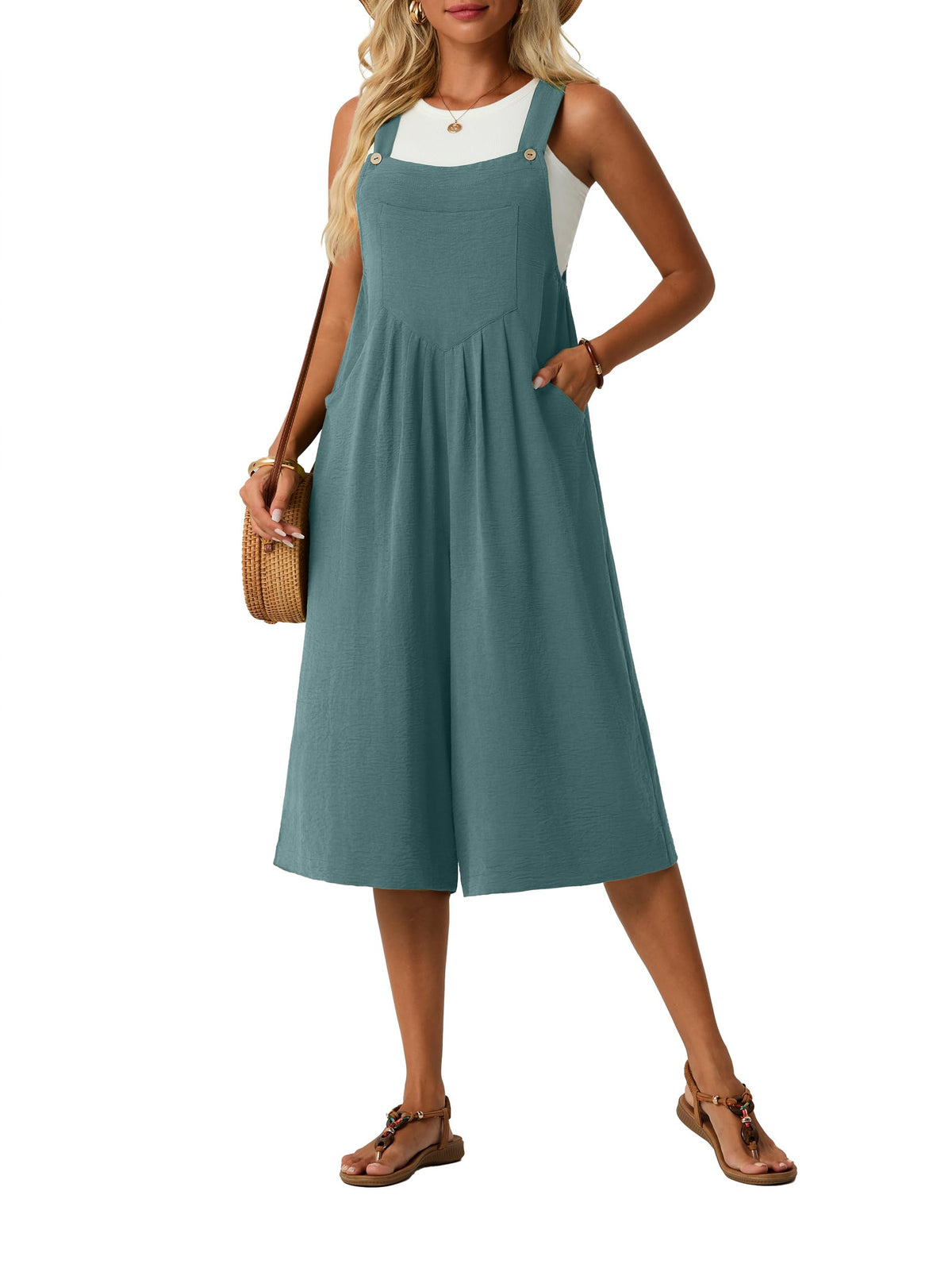 Lepunuo Womens Summer Capri Wide Leg Pants Rompers Boho Loose Fit