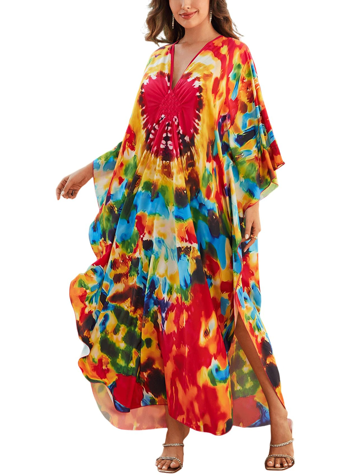 KECVOT Kaftan Dresses for Women Plus Size Batwing Sleeve Caftans Long Bathing Suit Cover Up Maxi Beach Dress Loungewear