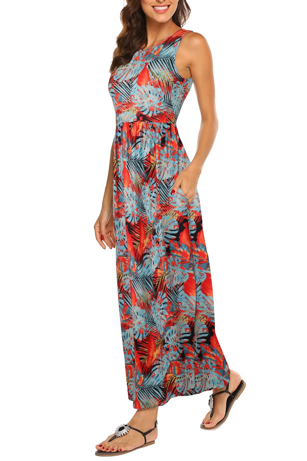 Hount Women's Summer Sleeveless Striped Flowy Casual Long Maxi Dress with Pockets